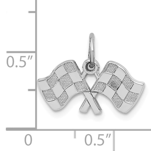 14K Solid White Gold Checkered Flag Necklace - Racing Charm Sports Pendant for Women & Men - Perfect Gift for Race Car Drivers, NASCAR Fans & Motorsport Enthusiasts
