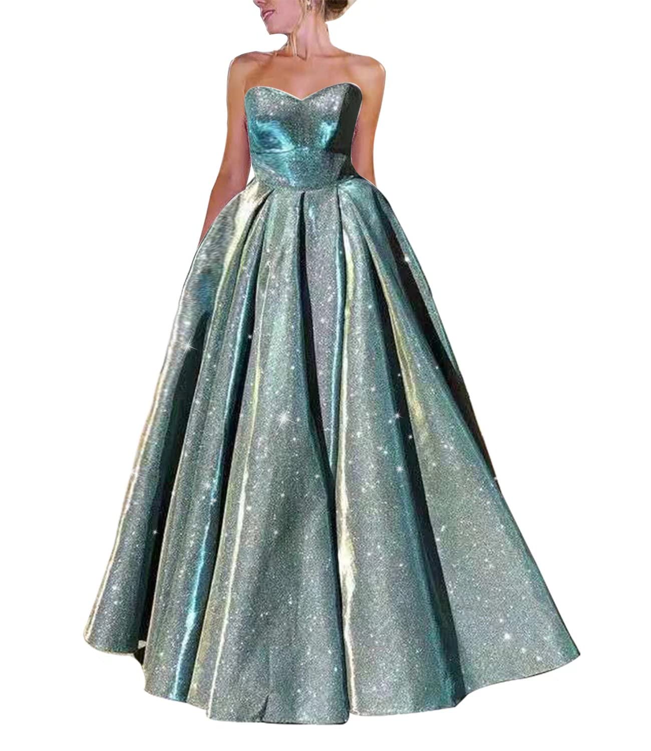 Sparkling Strapless A-Line Prom Dress with Criss-Cross Back & Pockets - Elegant Long Evening Ball Gown for Women | Perfect for Homecoming, Prom Night, Wedding & Formal Events