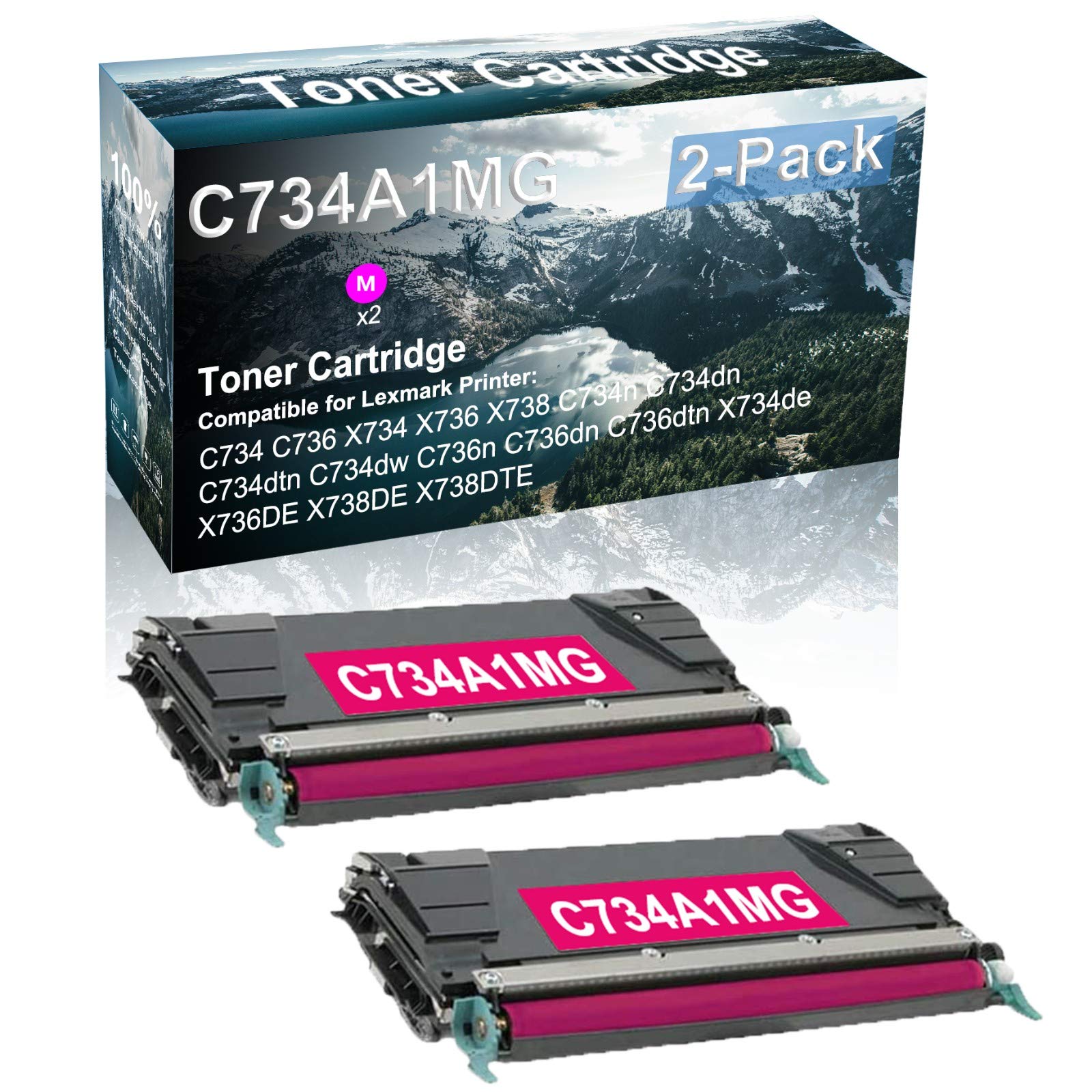 2 Pack Magenta High Capacity Compatible Toner Cartridge Replacement for HP C734A1MG - Works with C734dtn, C734dw, C736n, C736dn, C736dtn Printers - Ideal for Home Office & Small Business Printing Needs