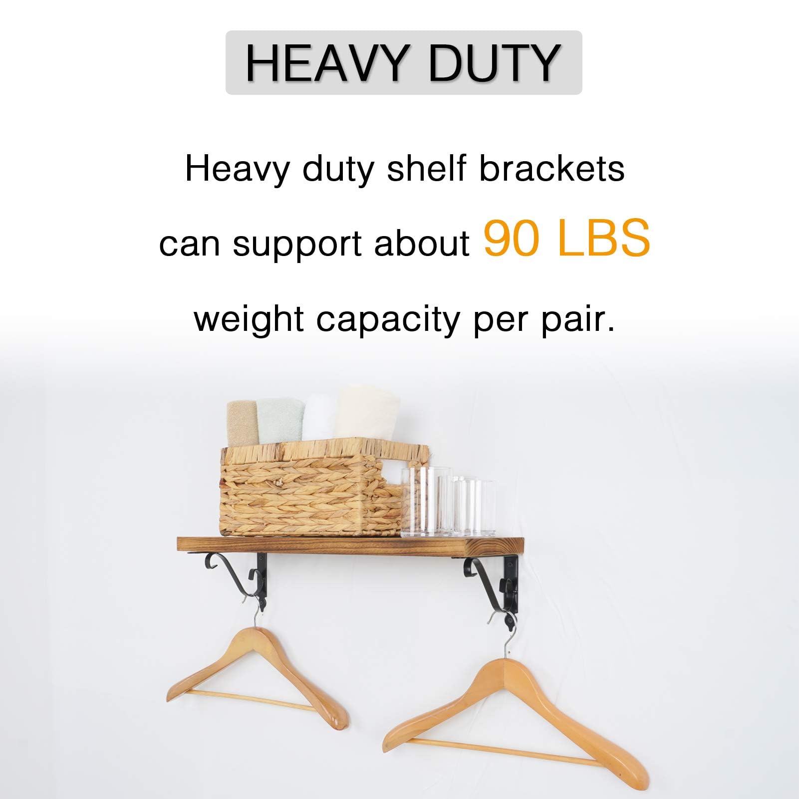 OVOV 4 Pack 6 Inch Black Metal Floating Shelf Brackets - Heavy Duty L-Shaped Wall Mounted Shelving Supports for Home Office, Kitchen & Bathroom Storage