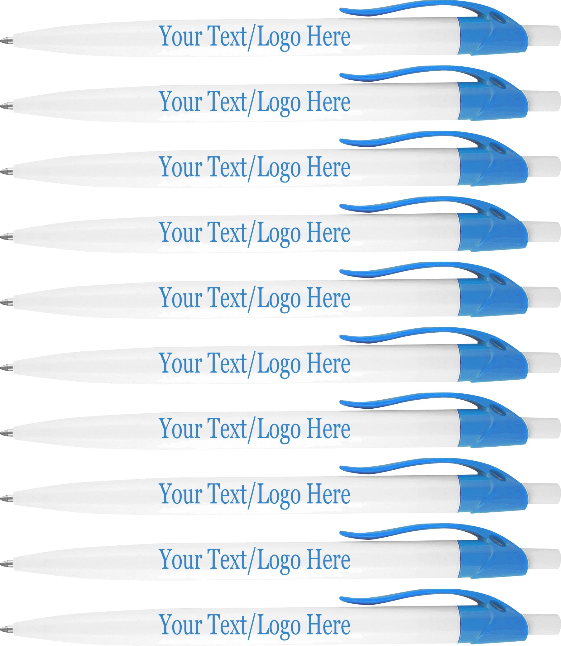 Custom Printed Ballpoint Click Pens with Logo - 500 Pack Bulk for Business, Events & Promotions - Personalized Light Blue Trim Pens with Black Ink - Perfect for Corporate Gifts, Trade Shows & Branding