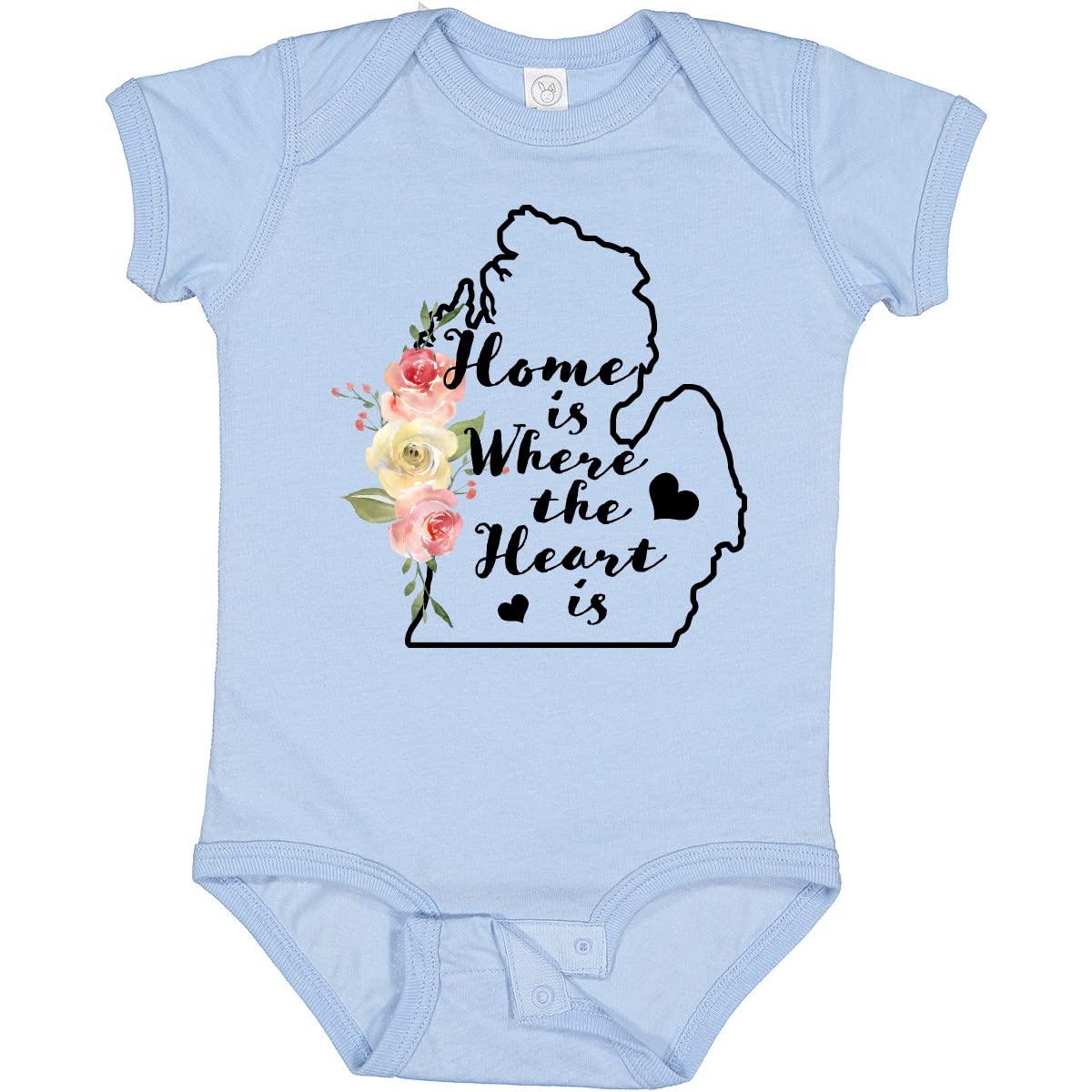 Inktastic Michigan Home Is Where the Heart Is Watercolor Baby Bodysuit - Soft Cotton Onesie for Newborns & Infants - Perfect for Family Photos, Holidays & Everyday Wear
