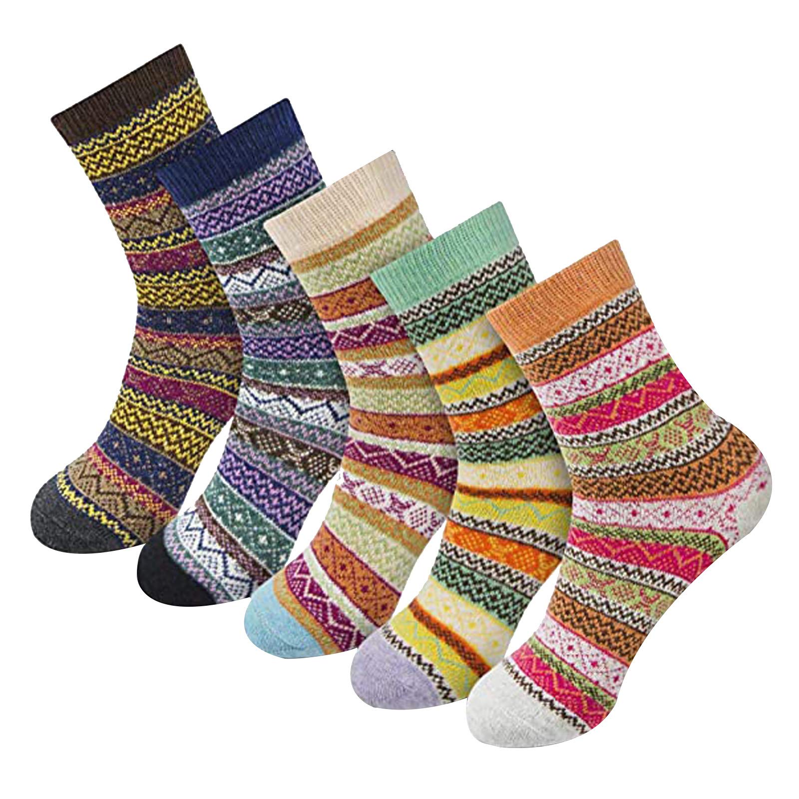 **Vintage Winter Socks for Women & Men - 5 Pairs Soft Knit Wool & Cotton Blend - Warm Thick Casual Athletic Socks in Colorful Styles - Perfect for Cold Weather, Outdoor Activities & Cozy Home Wear**