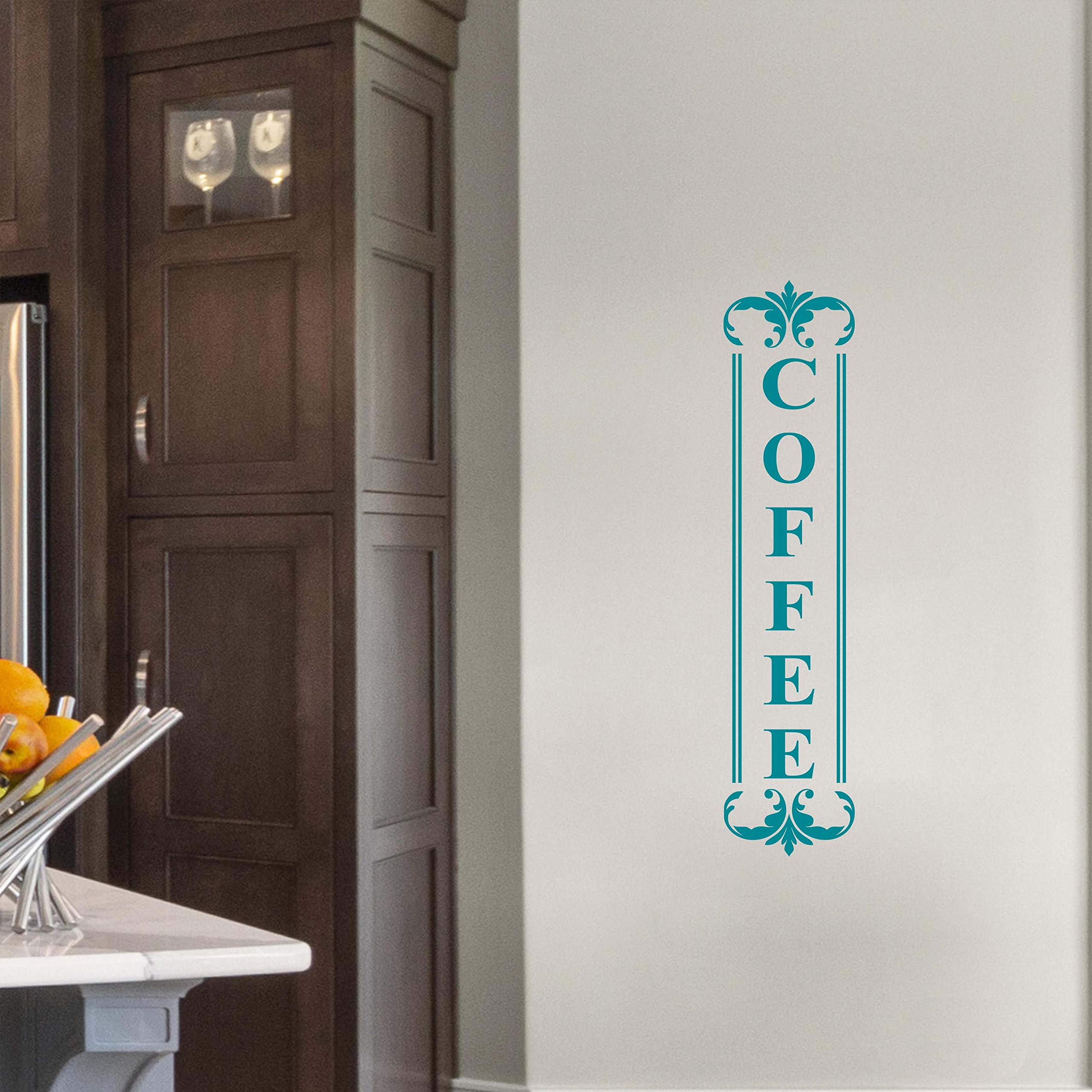 Coffee Wall Decal Quote - 5x22 Teal Vinyl Sticker for Kitchen Decor