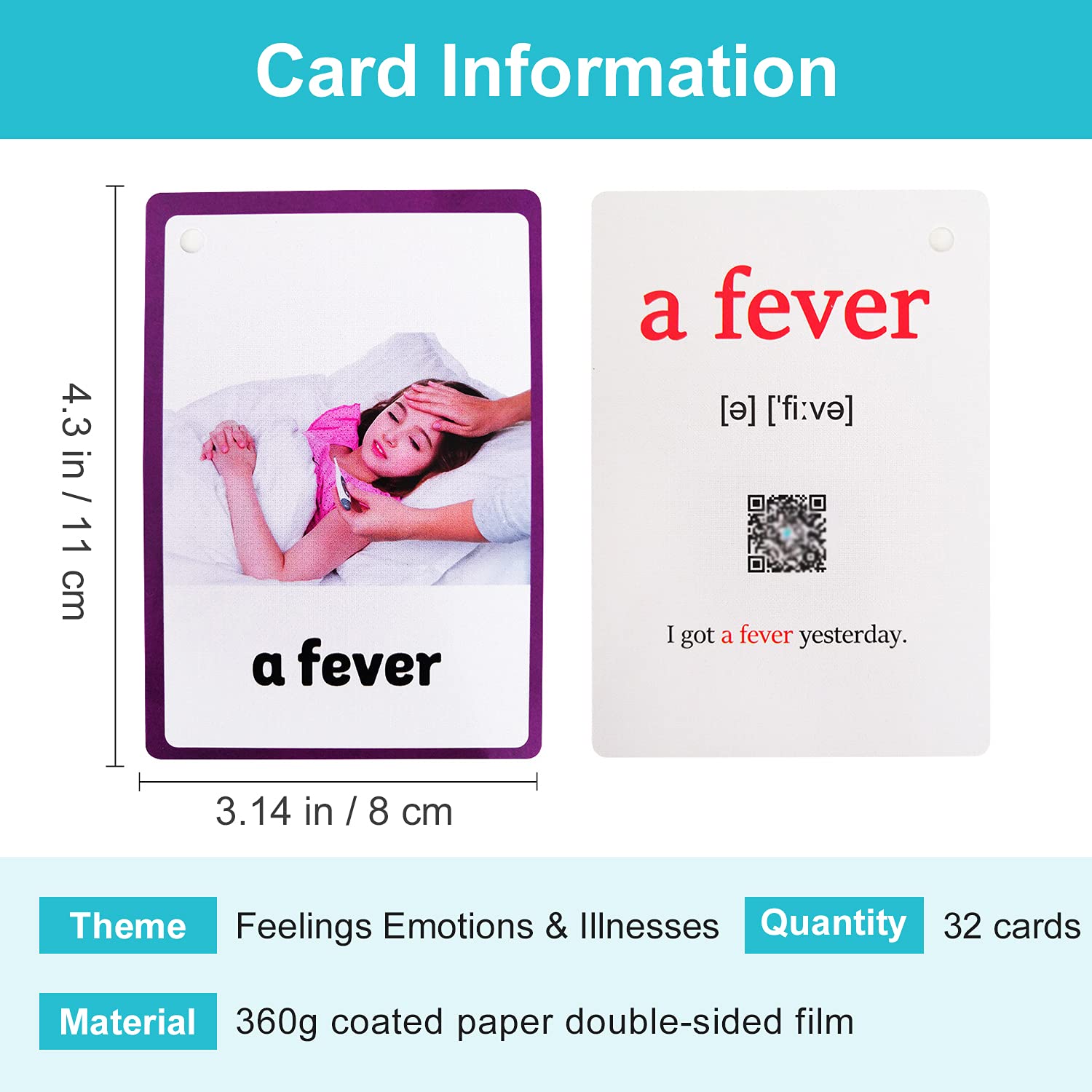 Lilias Feelings Emotions & Illness Flash Cards for Toddlers - 32 Educational Learning Cards (4.3 x 3.14 Inch) - Preschool Homeschool Teaching Supplies for Social Emotional Development | Perfect for Classroom Activities & Home Learning