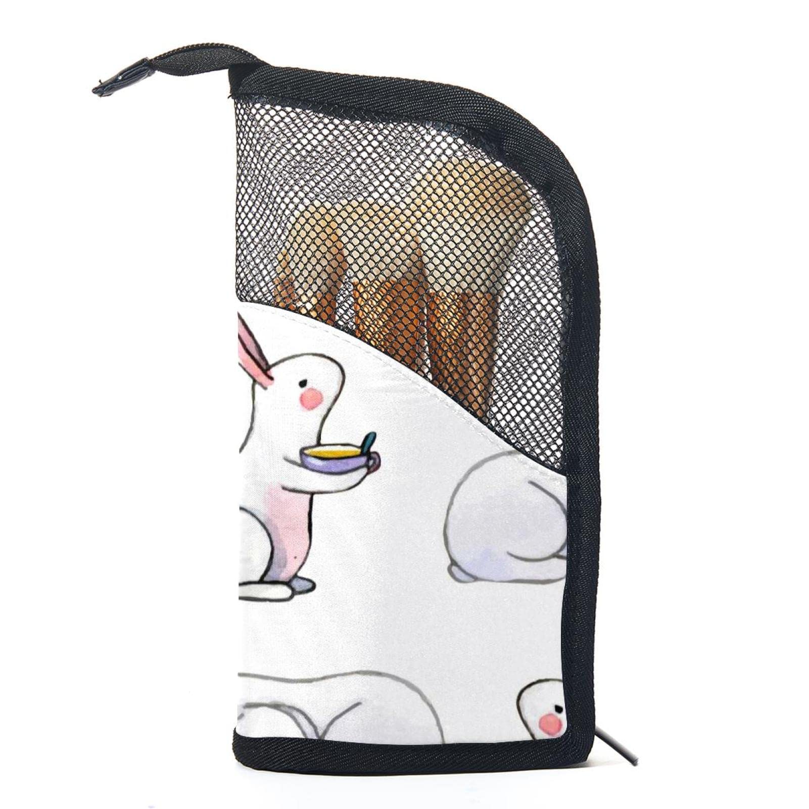 Portable Makeup Brush Organizer Bag with 12 Slots - Cute Watercolor Rabbit Design Travel Cosmetic Brush Holder Case - Perfect for Home Storage & Travel Makeup Kits