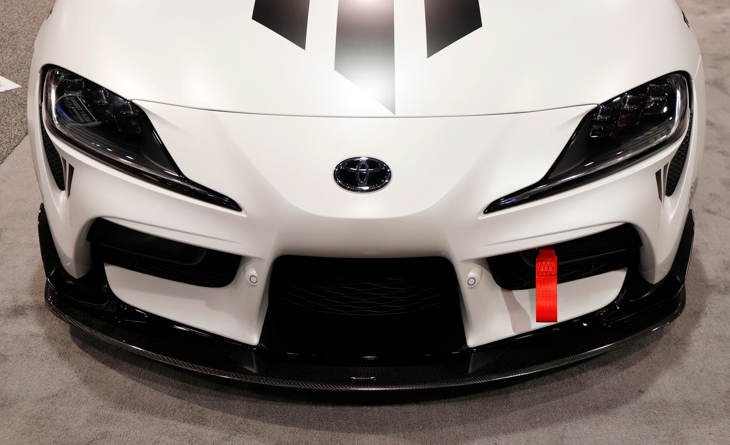 Red High Aesthetic Racing Tow Hook Strap Set for 2020-2023 Toyota Supra GR - Durable Car Accessory for Track Days & Motorsport Events
