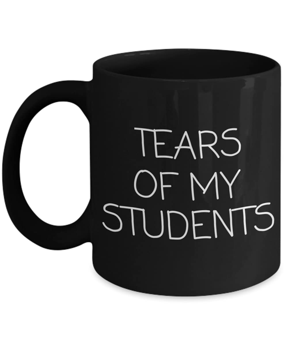 Zapbest Black Porcelain Coffee Mug 11oz - Funny Teacher Gift with 'Tears Of My Students' Quote - Perfect for Teacher Appreciation Day, Classroom Use & Office Humor