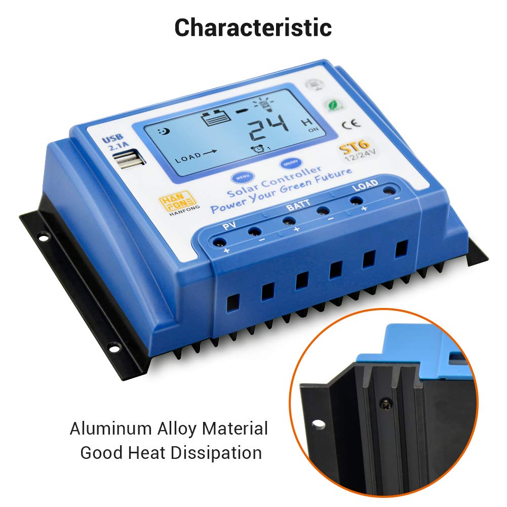 60A MPPT Solar Charge Controller 12V/24V Auto-Switch, Solar Panel Regulator with Dual 5V USB Ports & LCD Display - Perfect for RV, Boat, Off-Grid Power Systems & Solar Panel Kits