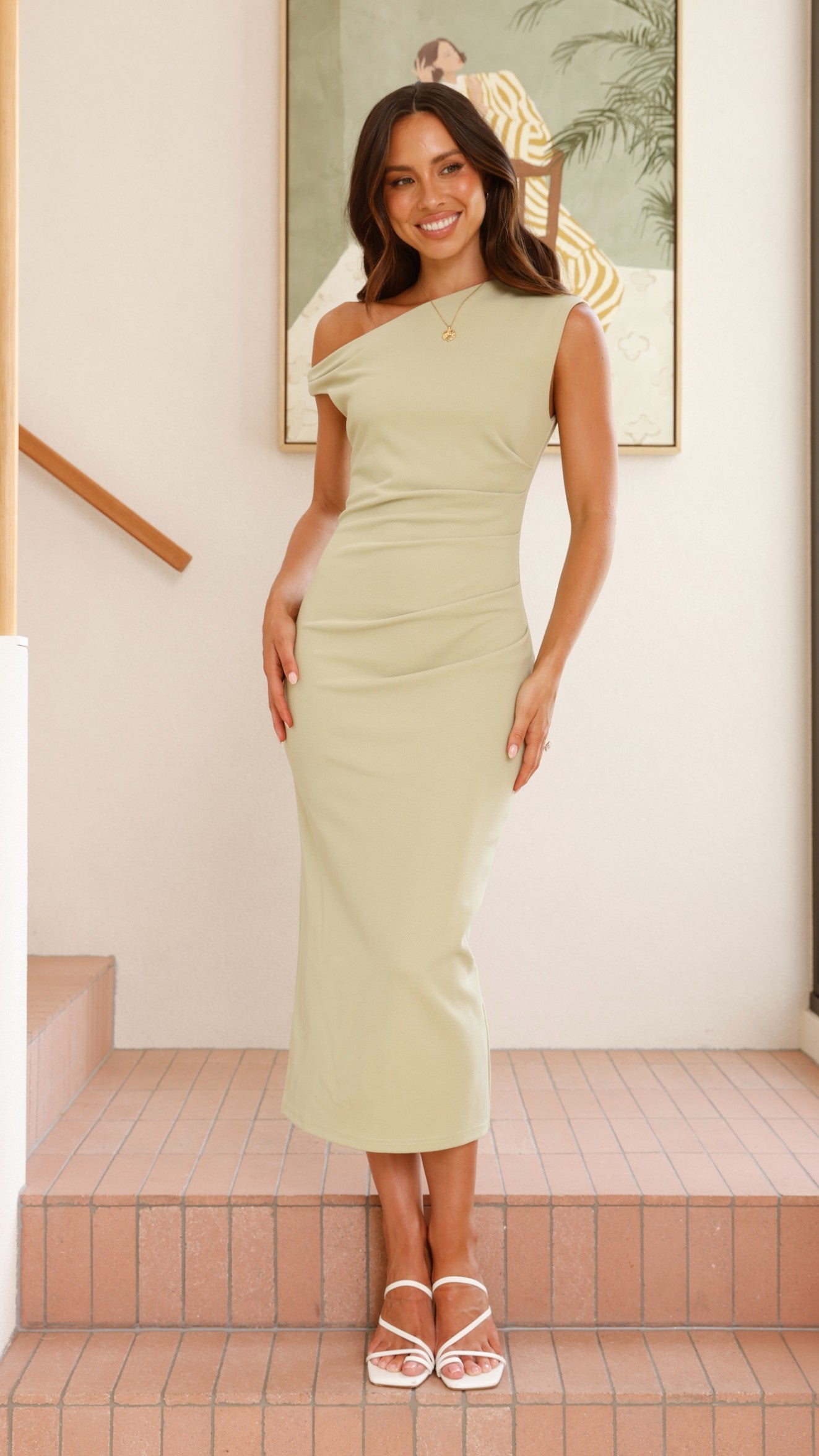 Lilah Midi Dress Sage Green - Elegant Flowy Summer Dress for Women | Perfect for Beach Vacations, Weddings & Casual Outings