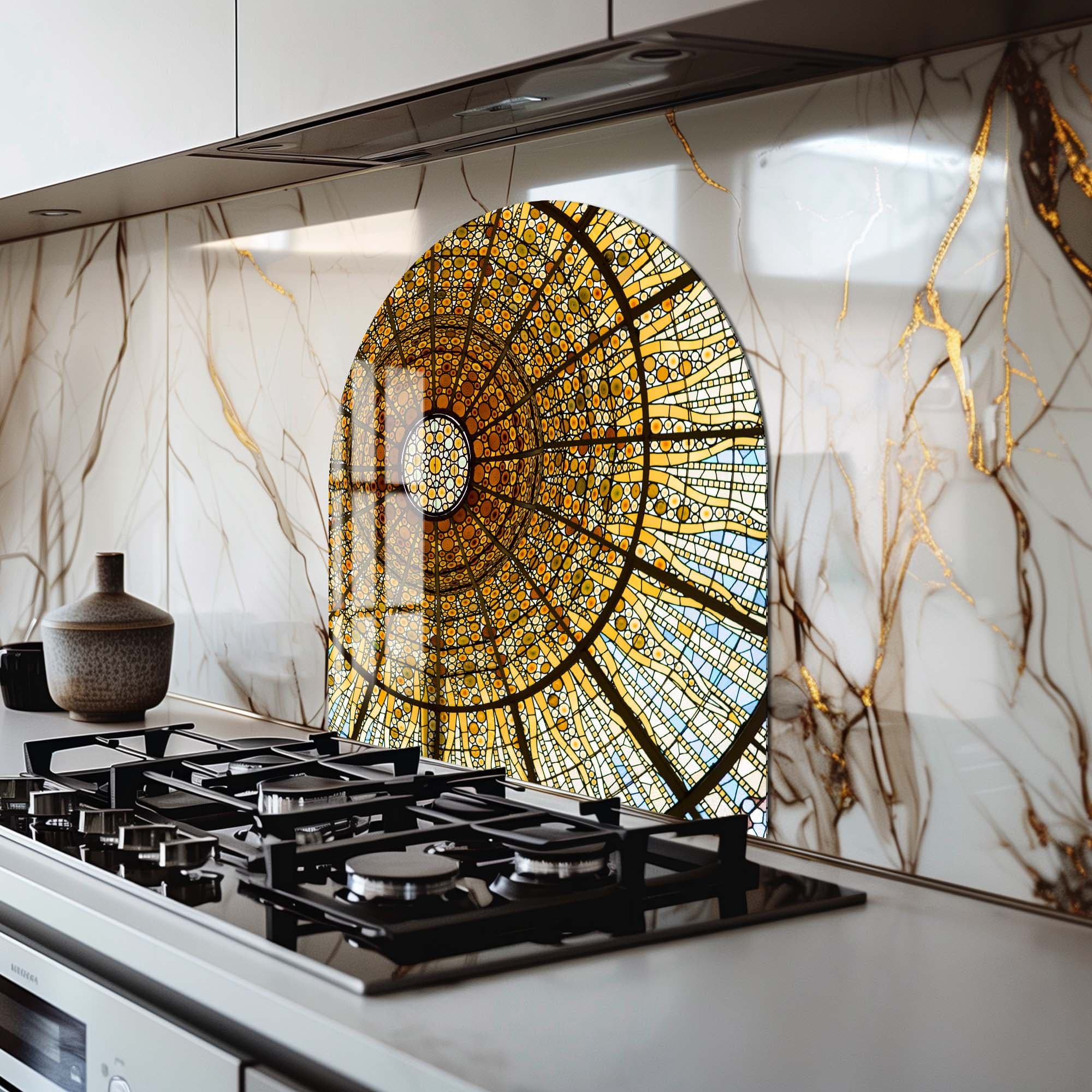 Golden Dome Glass Splashback - Premium Kitchen Backsplash Panel for Modern Homes - Perfect for Stovetops, Countertops & Backsplash Protection