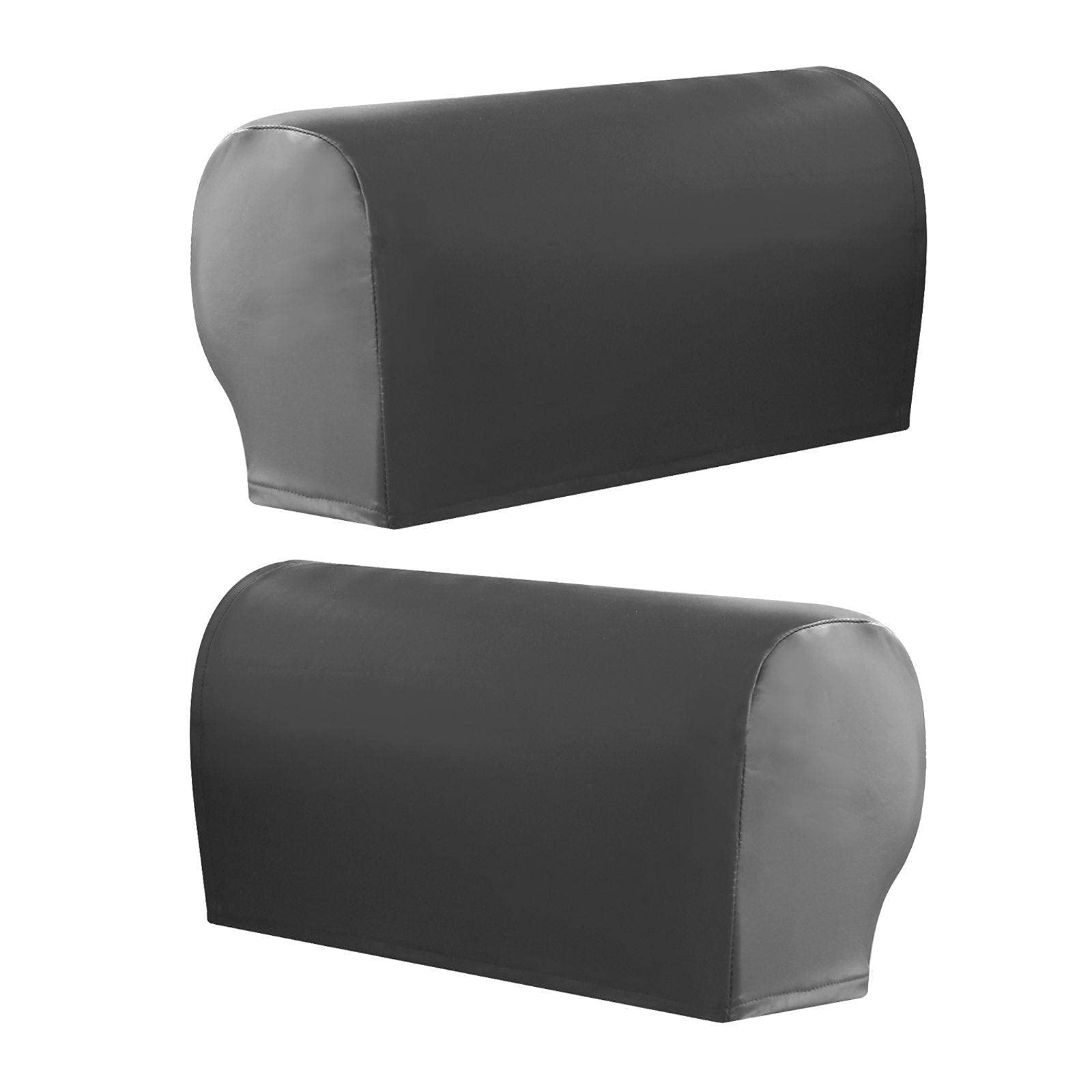 MBROS Stretch PU Leather Sofa Armrest Covers Set of 2 - Waterproof, Non-Slip Furniture Protectors for Living Room Chairs (Gray) | Perfect for Pets, Kids & Daily Use