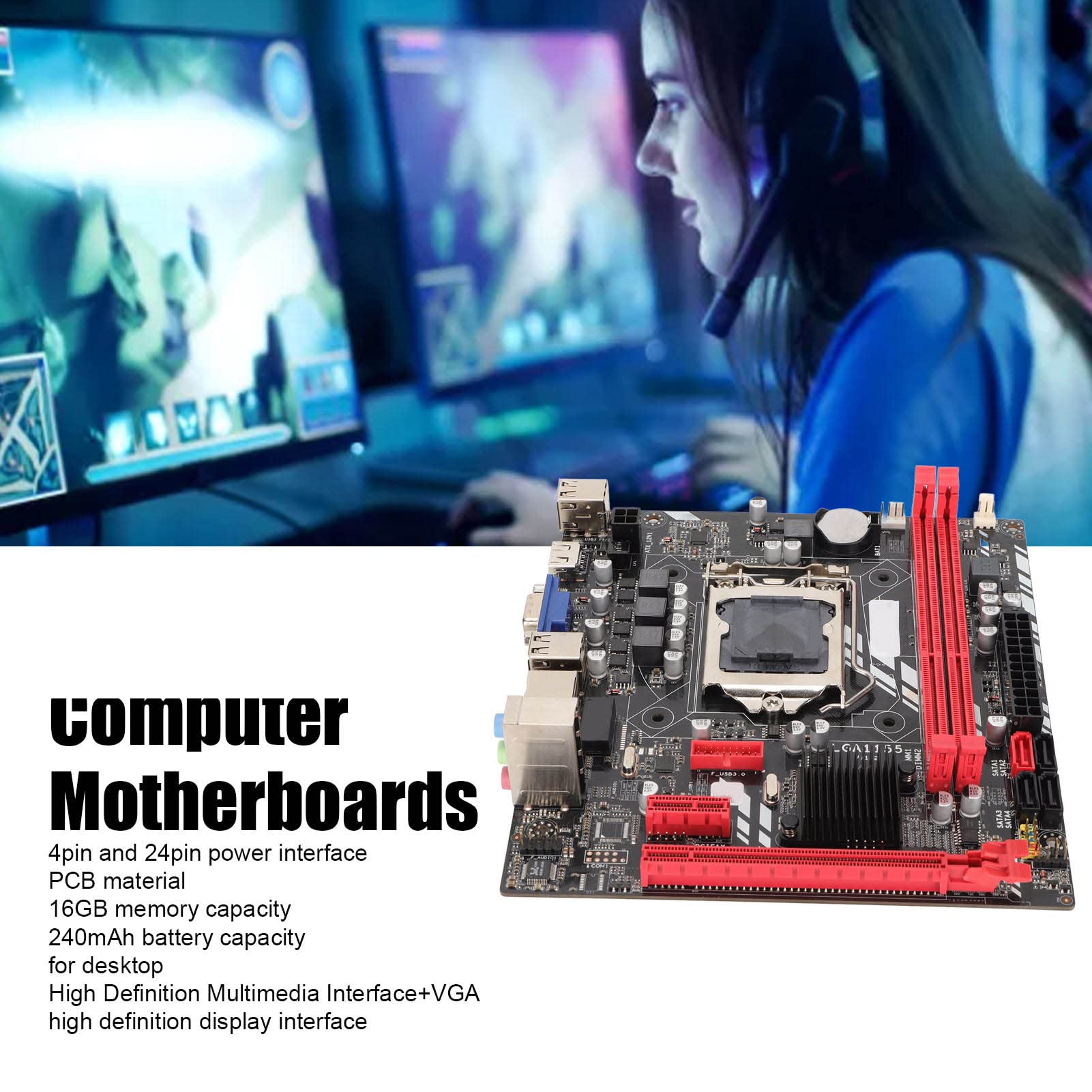 LGA 1155 Motherboard for Intel Core i3 i5 i7 - DDR3 RAM, VGA & HDMI Ports, 6Gb/s Transfer Speed - Perfect for Gaming PC Builds & Home Office Computers