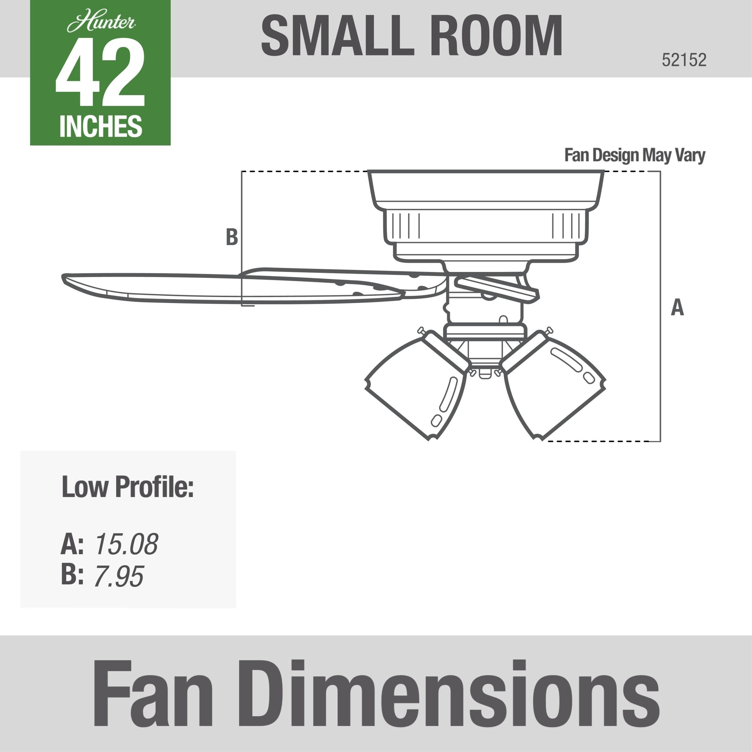 Hunter Fan Company 52152 42 Inch Crestfield Fresh White Low Profile Ceiling Fan with LED Light Kit and Pull Chain - Perfect for Bedrooms, Living Rooms, and Indoor Spaces