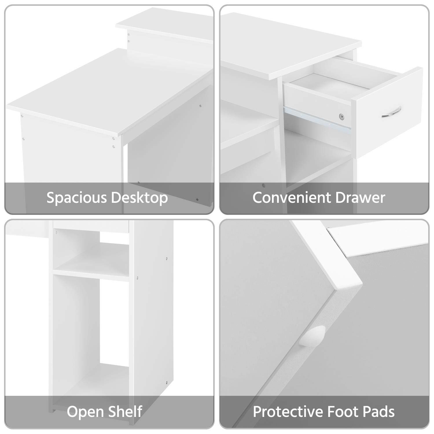 Yaheetech 44 Inch Home Office Desk & Ergonomic Chair Set with Drawer - Adjustable Height Computer Desk & Mesh Back Office Chair in White & Black - Perfect for Small Spaces, Remote Work & Gaming Setup