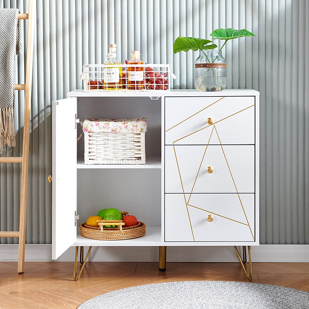 Modern Sideboard Buffet Cabinet with 1 Door & 3 Drawers - Kitchen Storage Organizer, Dining Room Credenza, Living Room Console Table - Perfect for Entryway Hall Storage & Home Decor