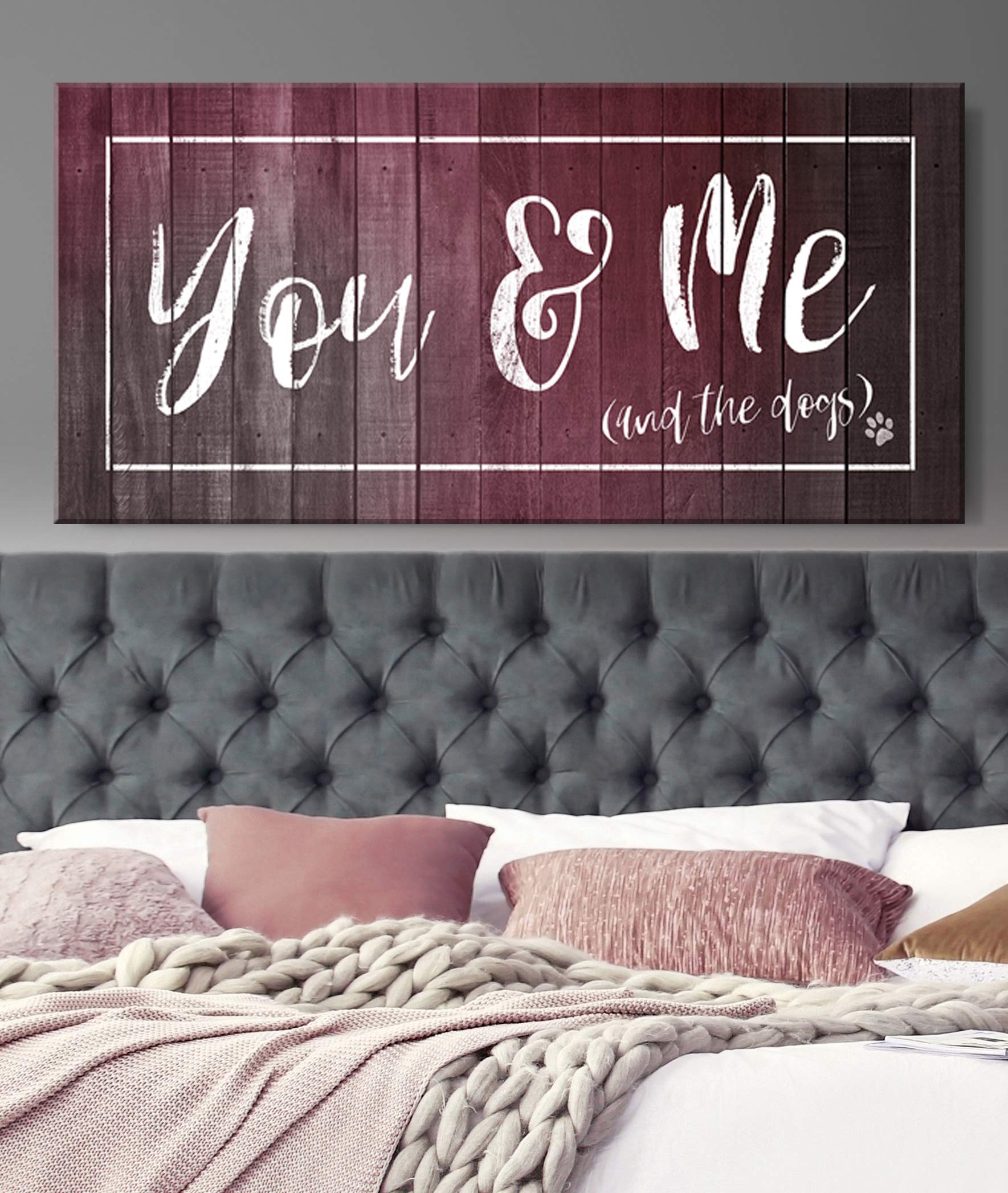 Dog Signs For Home Decor - Couples Bedroom Wall Art for Dog Lovers (Red, 42x19)