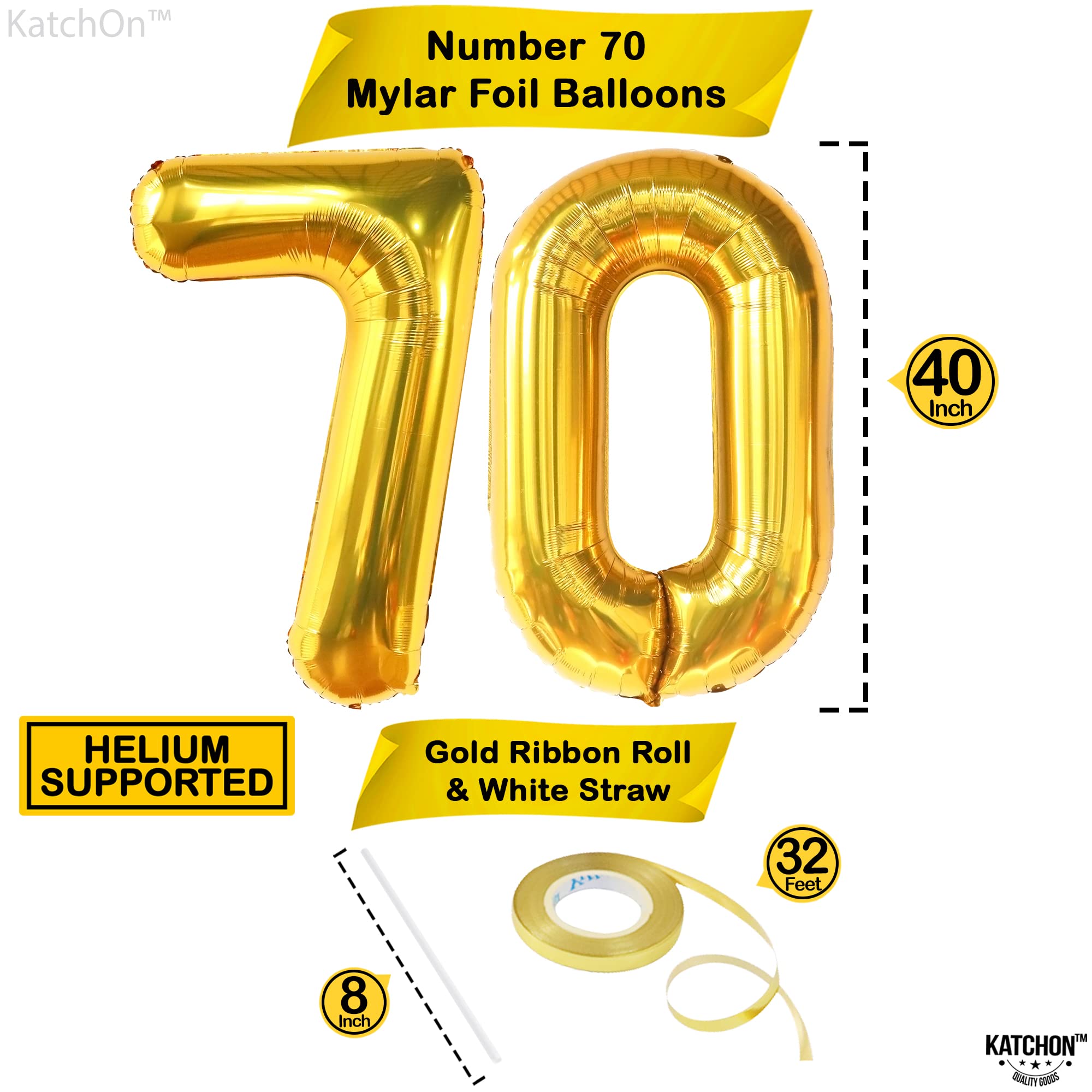 KatchOn Giant Gold 70 Balloon Numbers - 40 Inch | 70th Birthday Party Decorations, Anniversary & Milestone Celebration Supplies | Large Foil Balloons for Birthday Backdrop, Photo Booth, Graduation & Retirement Parties