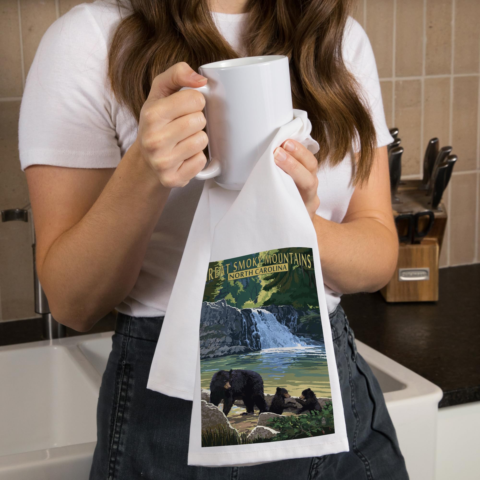 Great Smoky Mountains North Carolina Painterly Falls Tea Towel - 100% Cotton Decorative Hand Towel for Kitchen & Home Decor | Perfect for Dish Drying, Gift Giving & Farmhouse Style Decor