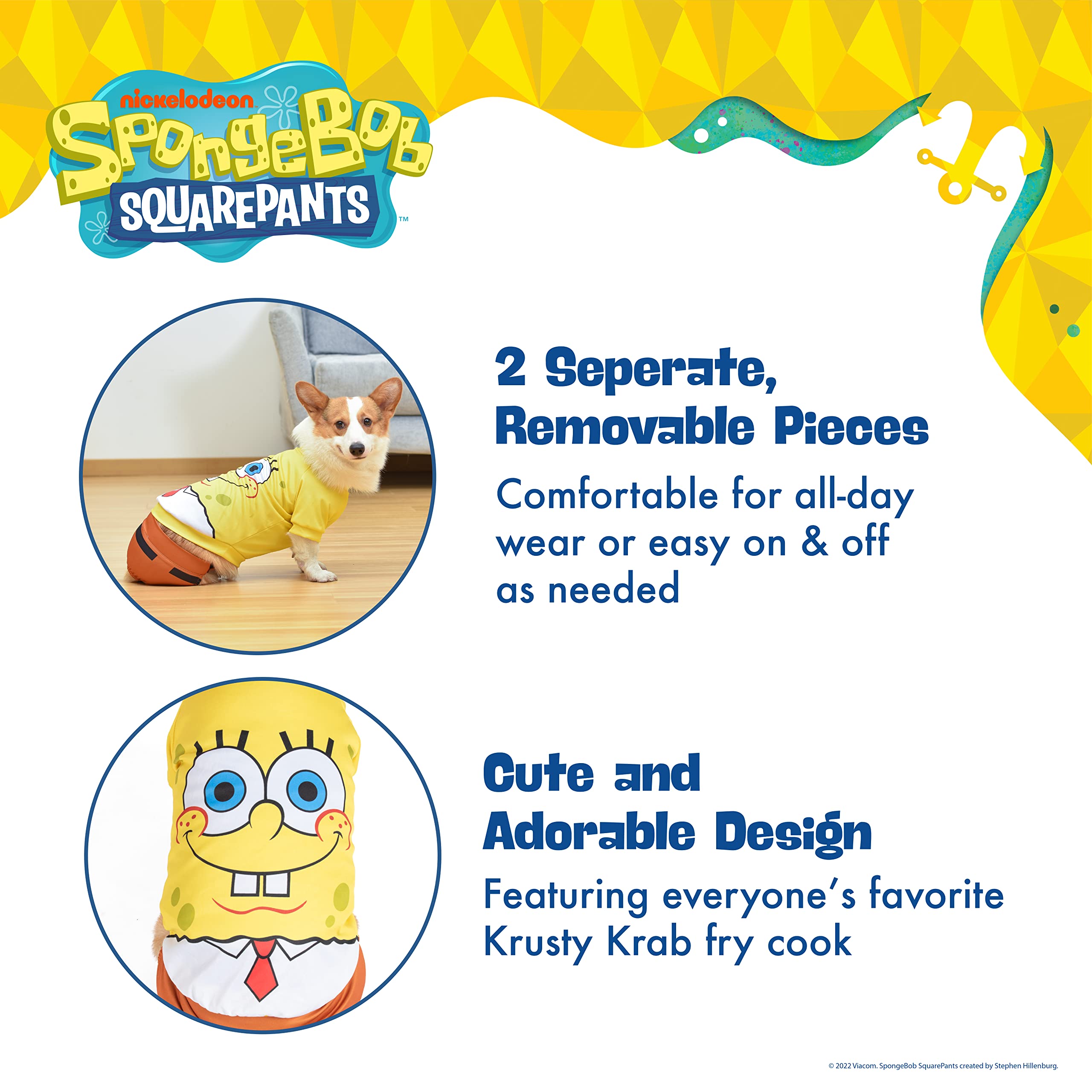 **Spongebob Squarepants Halloween Dog Costume - Officially Licensed Pet Tee & Shorts Set for Dogs | Fun & Cute Halloween Outfit for Small & Large Breeds | Perfect for Halloween Parties & Pet Parades**