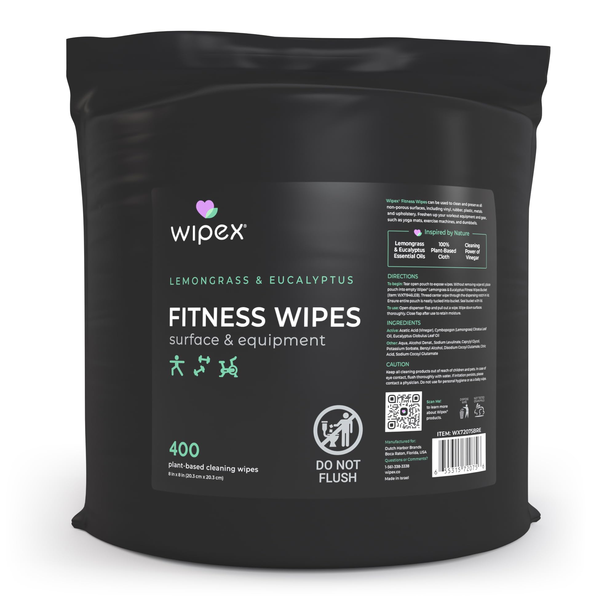 **Wipex Gym Wipes for Equipment – 1600 Plant-Based Fitness Wipes (2 Lemongrass & Eucalyptus Buckets + 2 Refill Rolls) – Clean Gym Machines, Dumbbells, Yoga Mats & More – 400 Count (Pack of 4)**