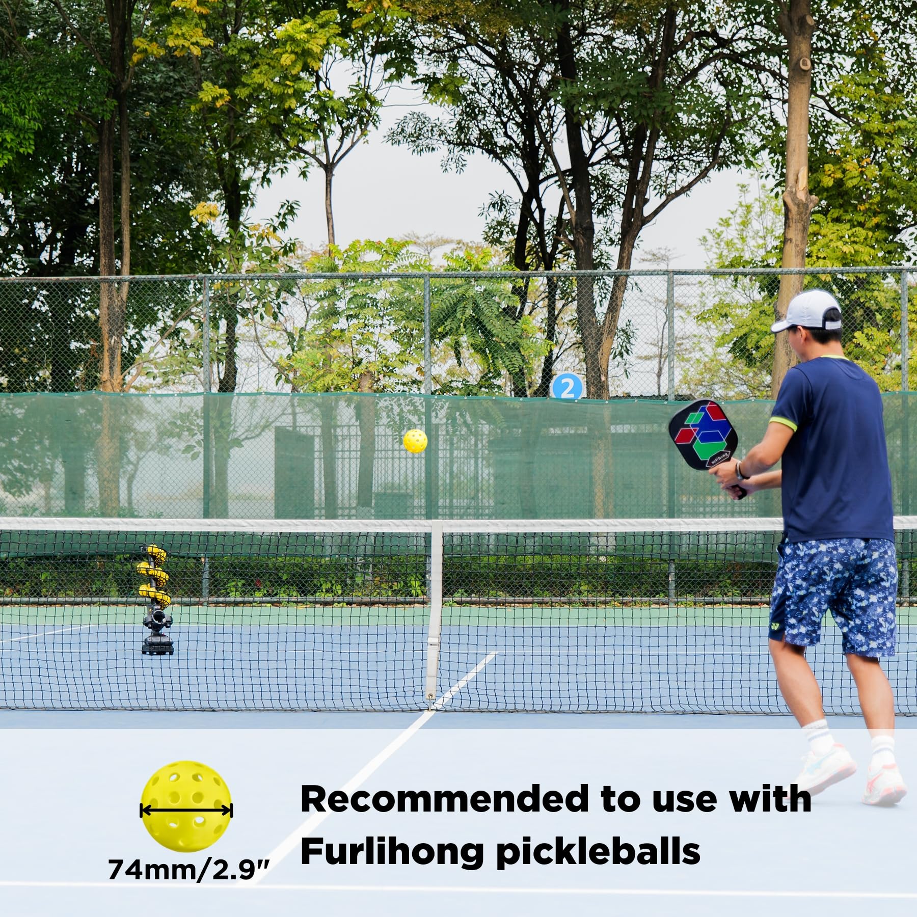 Furlihong 3802PBH Adjustable Speed & Angle Pickleball Machine with Auto Swing Base - Portable Pickleball Launcher for All Skill Levels (Power Bank/Battery/AC Powered) - Perfect for Backyard, Court & Indoor Training