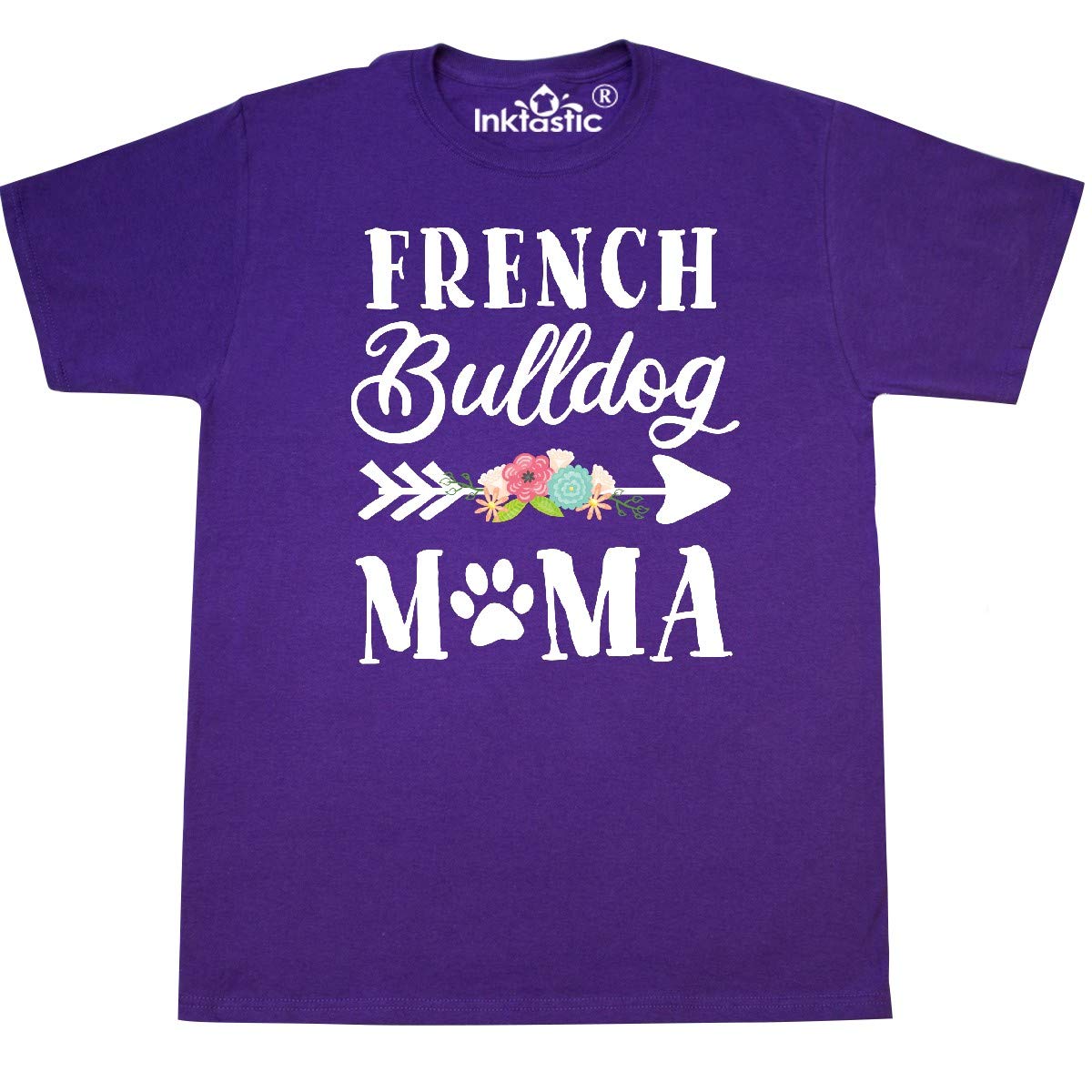 Inktastic French Bulldog Mama with Flowers and Arrow Graphic T-Shirt - Cute Pet Lover Tee for Women, Mothers Day Gift, Casual Wear & Dog Mom Apparel