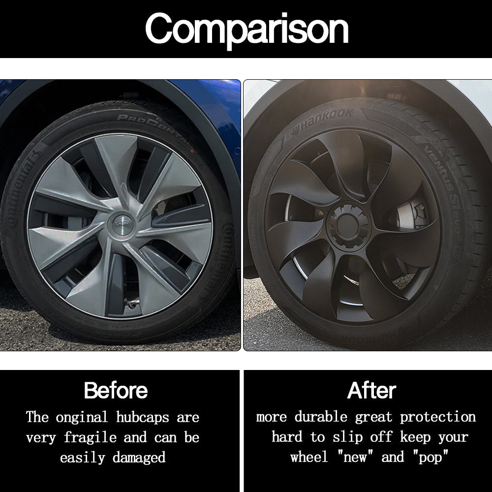 Tesla Model Y 19 Inch Überturbine Wheel Cover Set (4PCS) - Matte Black Hub Caps for Enhanced Style & Protection | Perfect for Road Trips & Daily Commutes