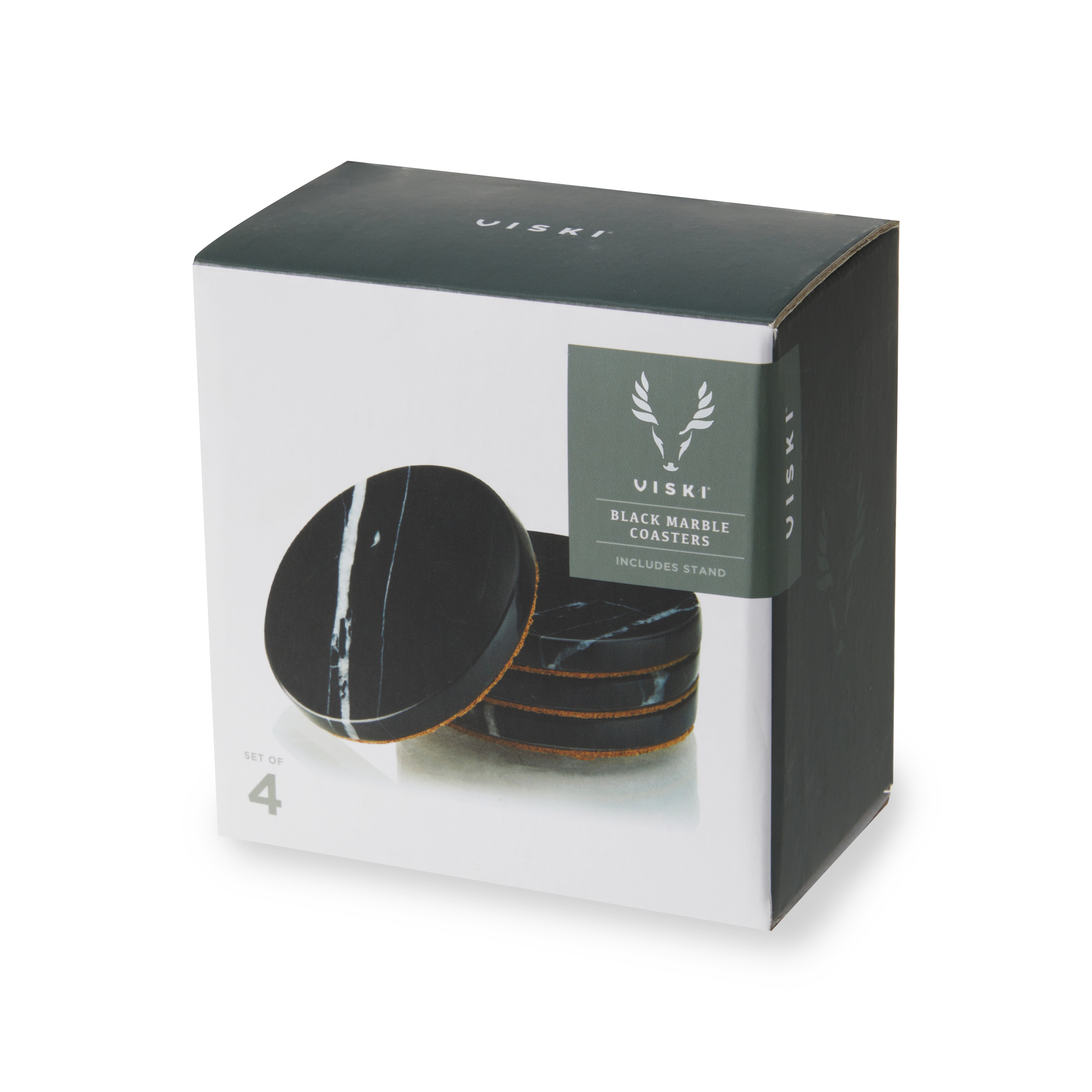 Premium Black Marble Coaster Set of 4 - Elegant Drink Coasters for Coffee Tables, Bars & Home Decor - Waterproof & Heat-Resistant Stone Coasters for Drinks, Glasses & Hot Beverages