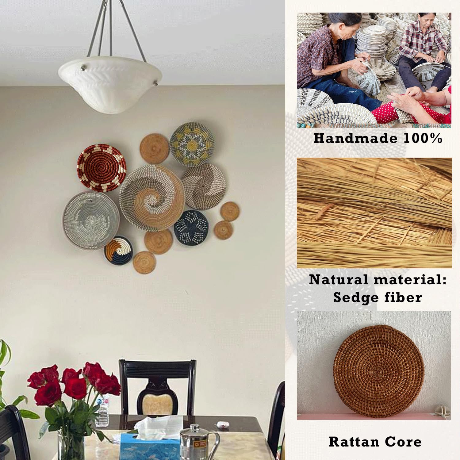 Boho Wall Hanging Basket Set - Handwoven Decorative Wall Baskets for Home Decor, Natural Woven Wall Art, Macrame Basket Collection - Perfect for Living Room, Bedroom, or Boho Chic Home Decor