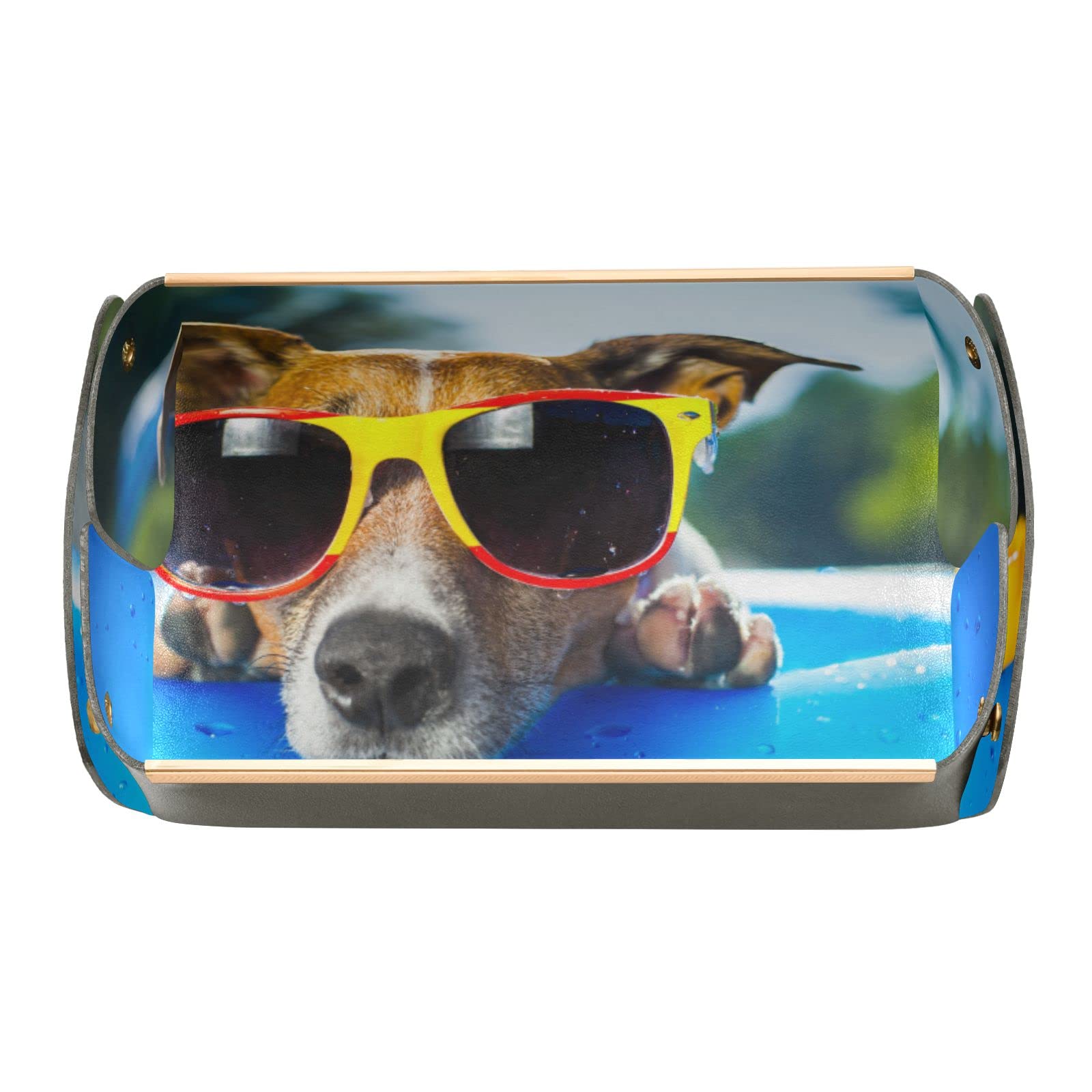 Susiyo Summer Dog Desk Organizer - Small PVC Leather Vanity Tray for Jewelry, Cosmetics, Pens & Keys | Stylish Desk Storage Plate for Office, Home & Travel Organization