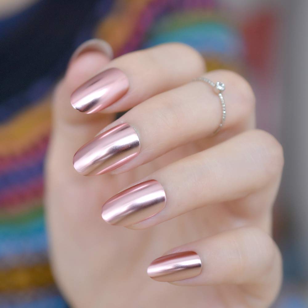 Elegant Oval Fake Nails - Light Pink False Nails for Women, Cool Style Press-on Nails with Mirror Finish | Perfect for Parties, Weddings & Date Nights (Style N18)