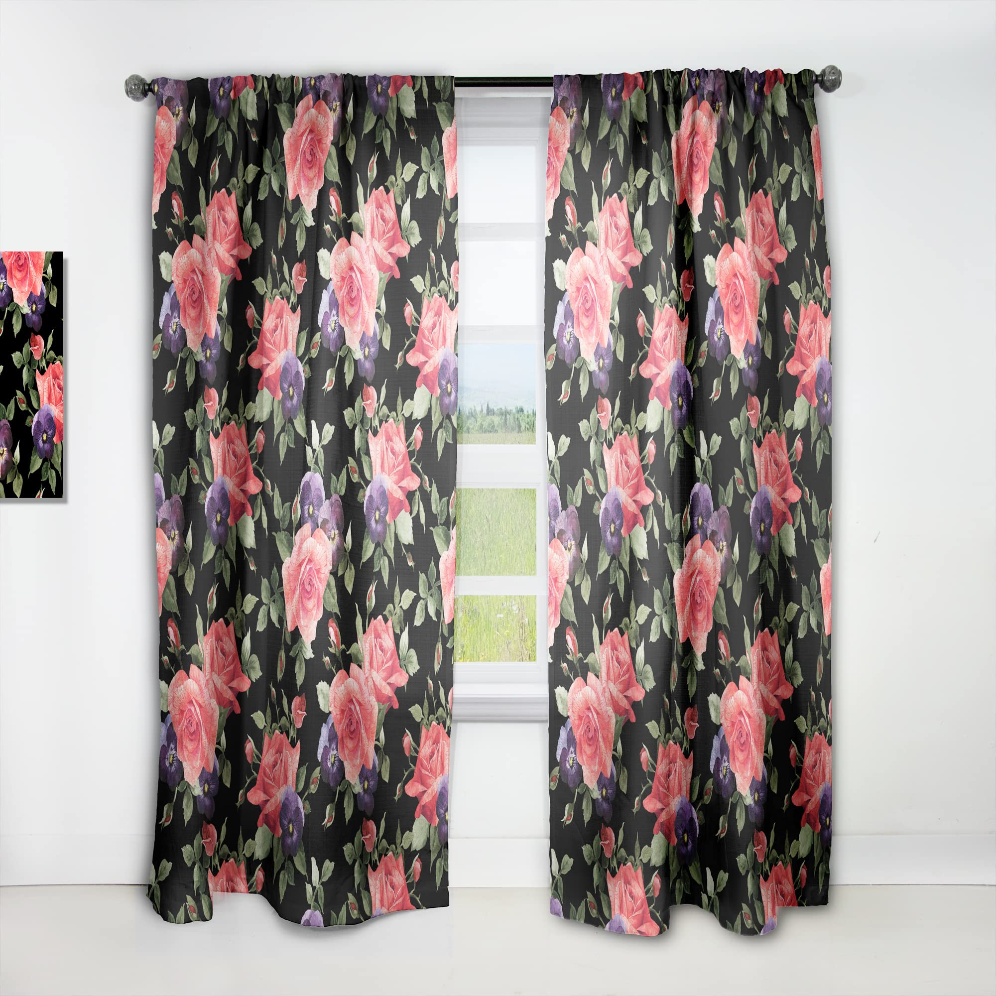 DesignQ Floral Curtains - Pansy & Rose Pattern Thermal Insulated Window Drapes for Bedroom & Living Room - Single Panel 52x120 Inches - Perfect for Home Decor & Light Blocking