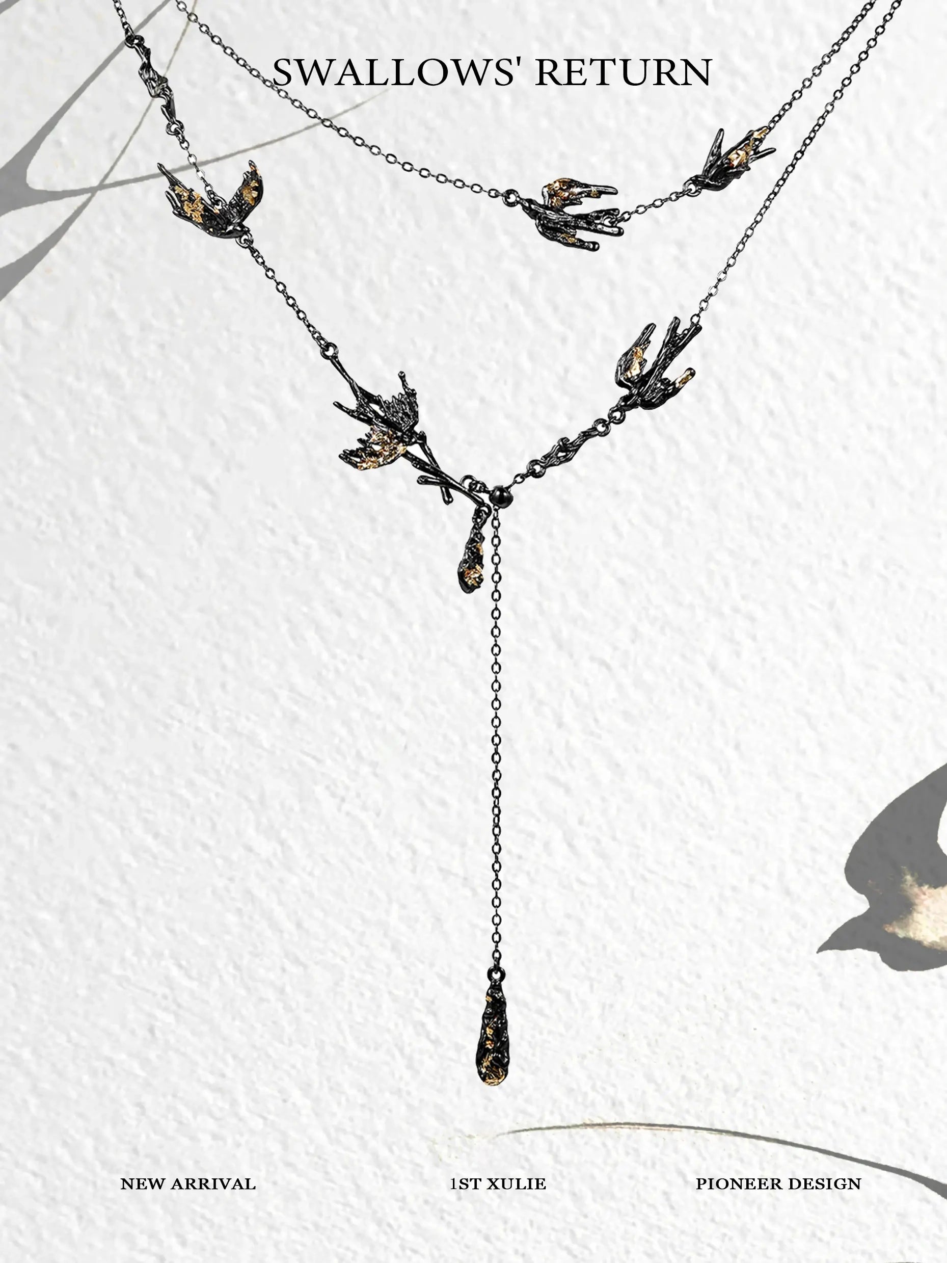 18K Black Gold Plated & Gold Leaf Swallow Choker Necklace™ - Elegant Vintage Jewelry for Women, Perfect for Weddings, Parties & Special Occasions