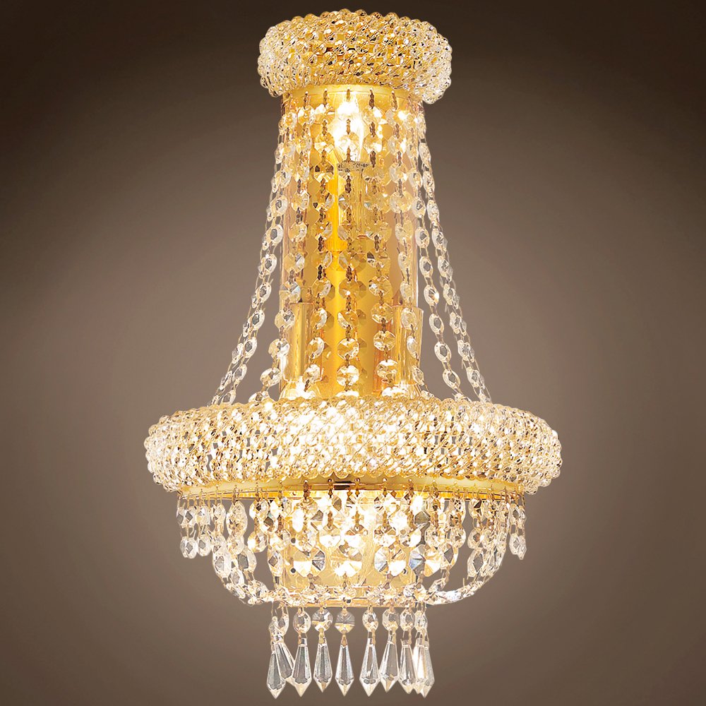 Bagel Design 12 Inch Gold Wall Sconce with 4 Lights & Clear Swarovski Crystals - Elegant Lighting Fixture for Bedroom, Living Room, or Hallway Decor