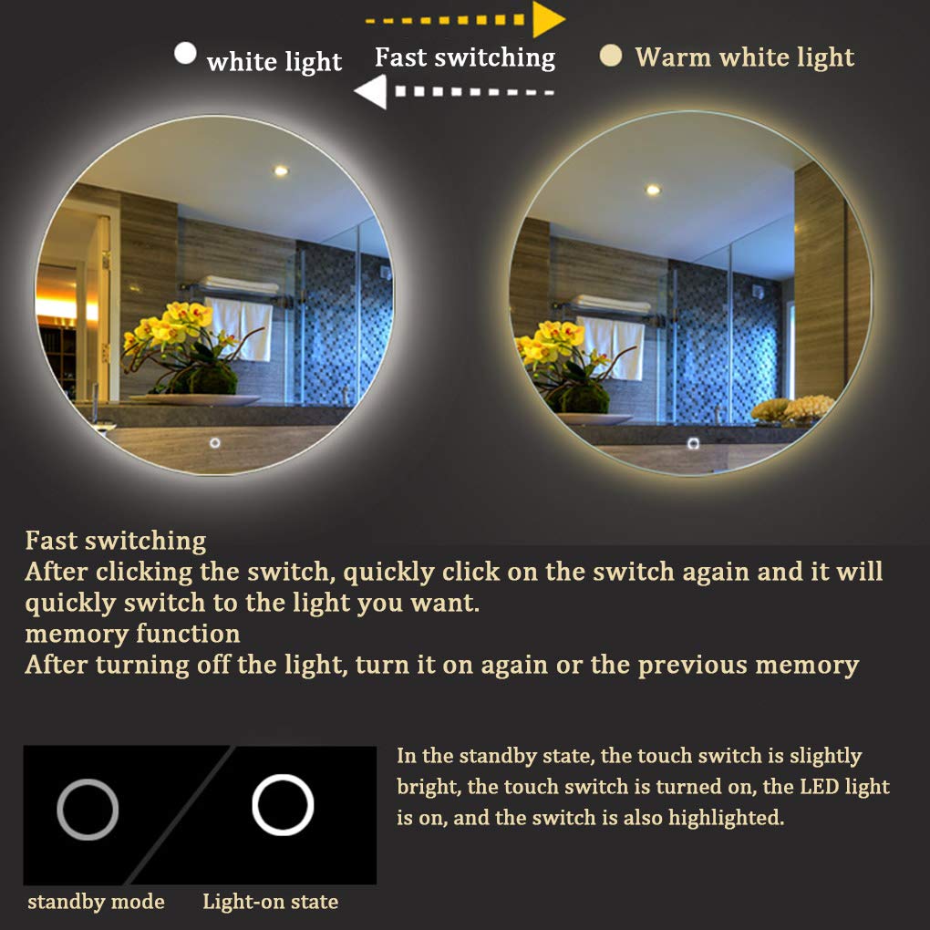 Illuminated Bathroom Mirror with Anti-Fog - Modern Rectangle Wall Mounted Makeup Vanity Mirror with Adjustable White & Warm Light - Perfect for Shaving, Makeup Application, and Home Decor