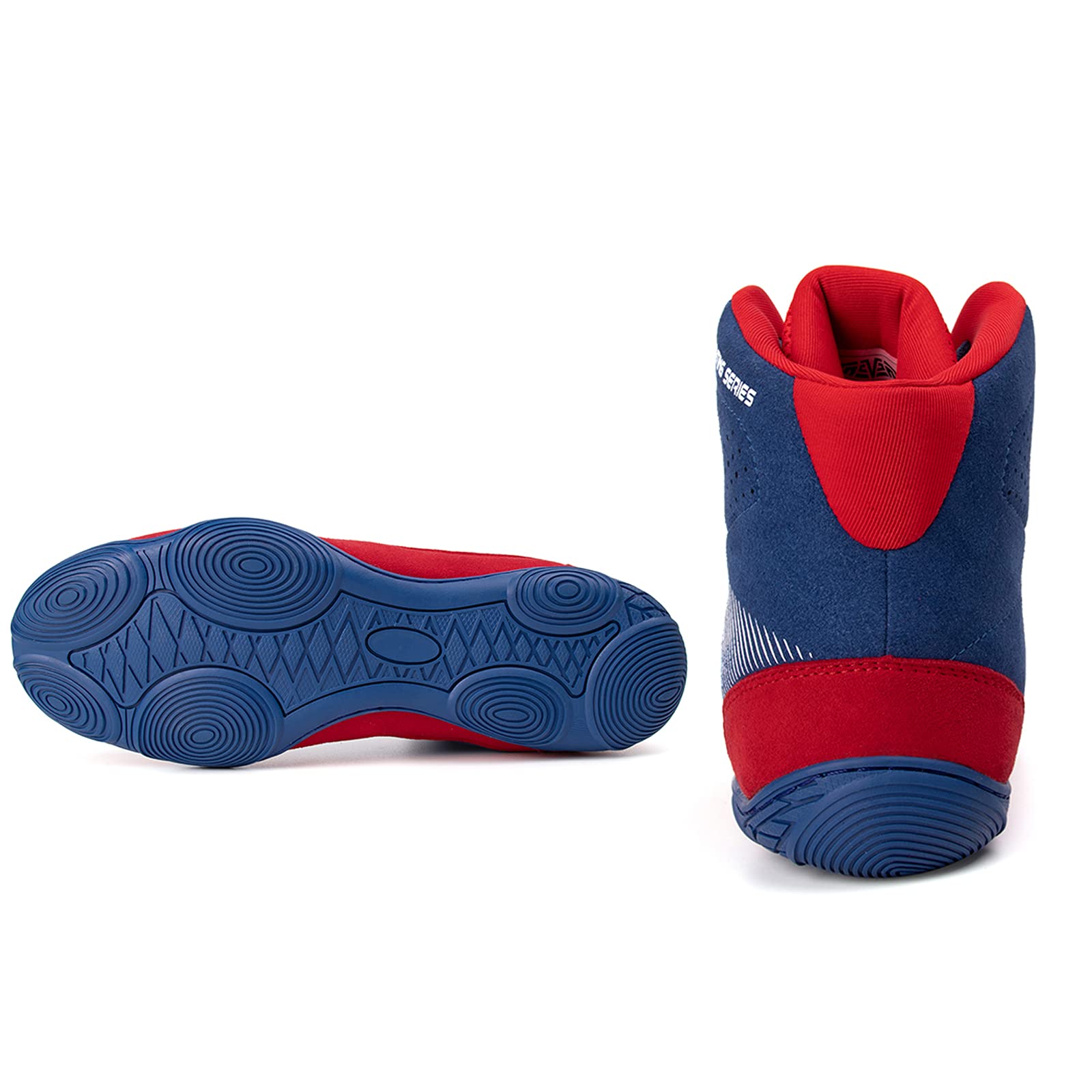 Professional High Grip Men's Wrestling & Boxing Shoes - Breathable Non-Slip Sports Training Shoes for Weightlifting, Squats & Gym Workouts - Blue/Red - Ideal for MMA, CrossFit & Combat Training