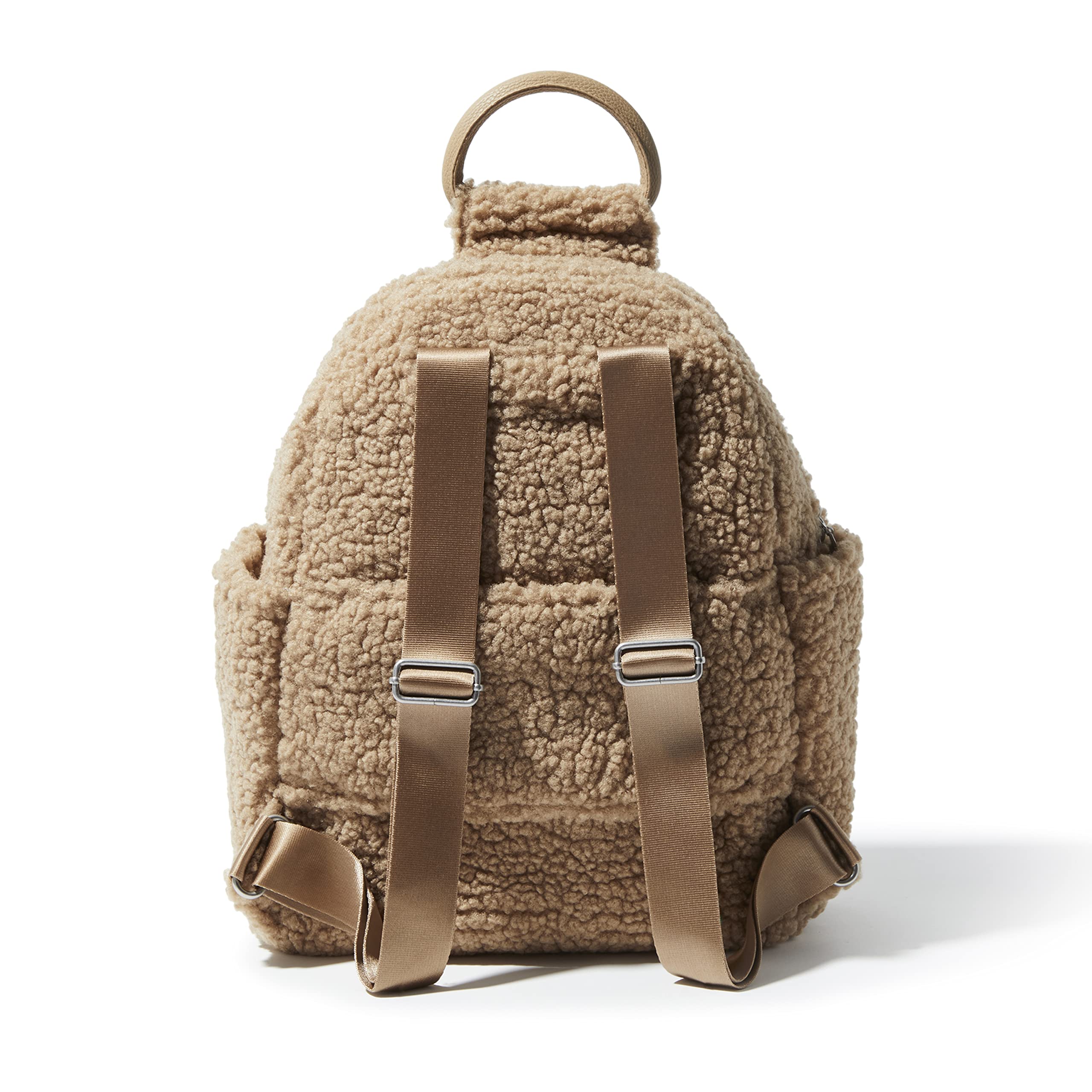 Baggallini Women's RFID Anti-Theft Backpack with Phone Wristlet - Lightweight Travel Backpack for Work, School & Commuting - Taupe Faux Shearling Daypack for Laptops & Essentials