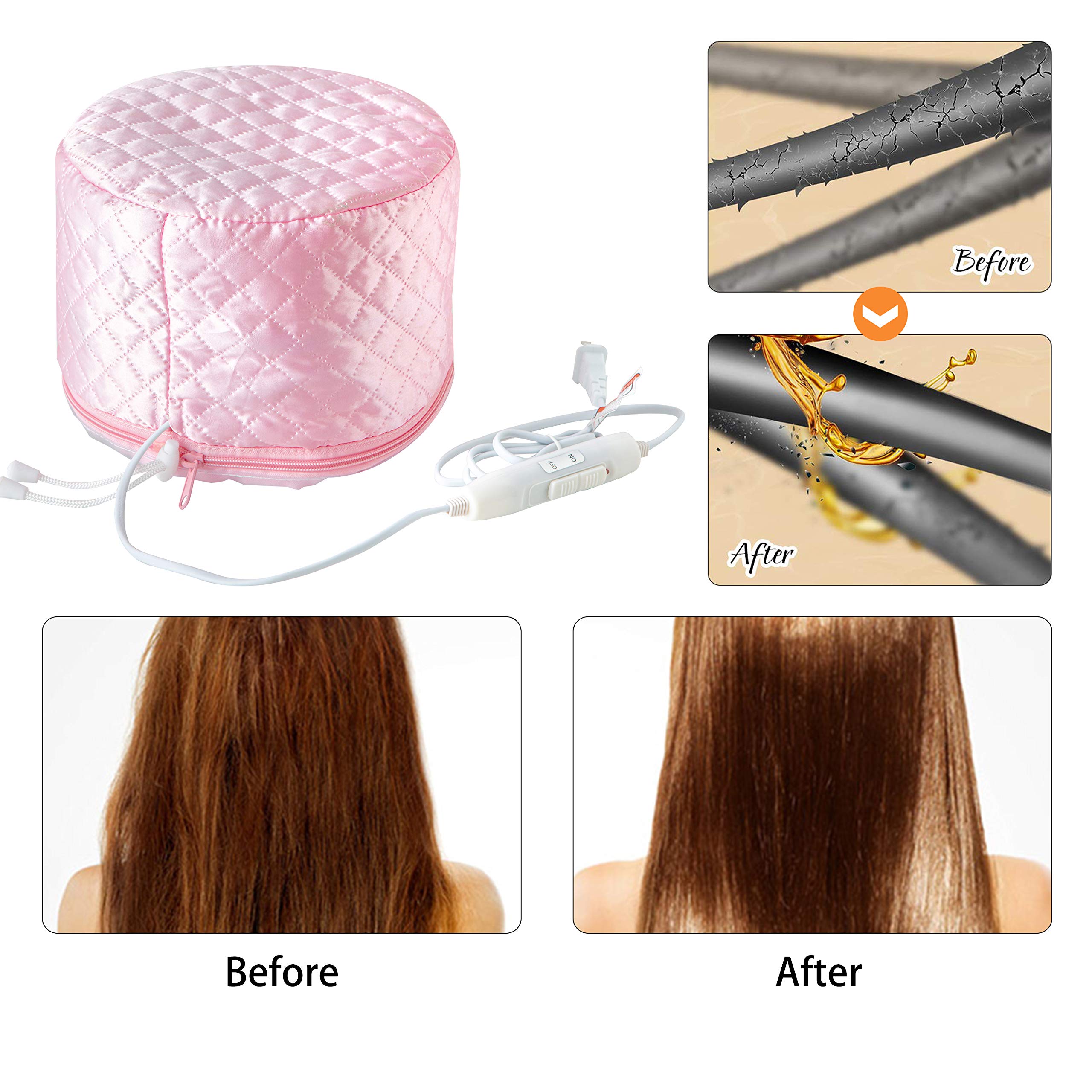 110V Hair Heat Treatment Cap for Deep Conditioning - Thermal Spa Cap with Steamer for Hair Nourishment & Repair - Pink Hair Care Hat for Home & Salon Use - Perfect for Hair Mask, Keratin Treatment & Relaxing Spa Days