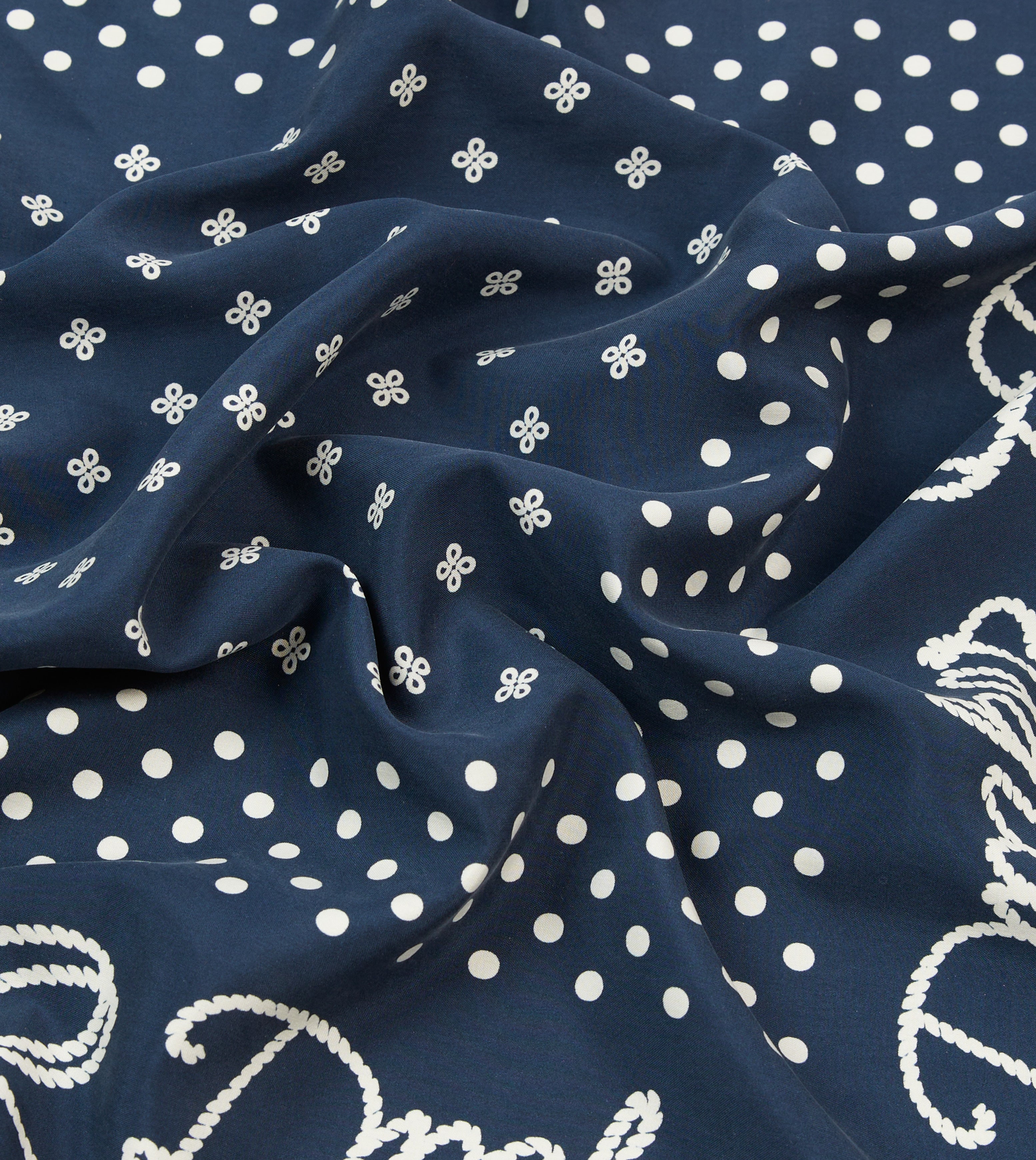 Navy Blue Rope Border Print Silk Bandana Scarf - Stylish Fashion Accessory for Women, Men, Outfits, and Outdoor Activities