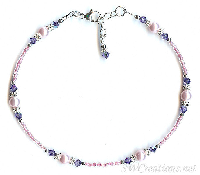Natural Tanzanite Crystal & Pink Pearl Anklet Bracelet for Women - Elegant Ankle Jewelry for Beach, Wedding & Boho Style Outfits