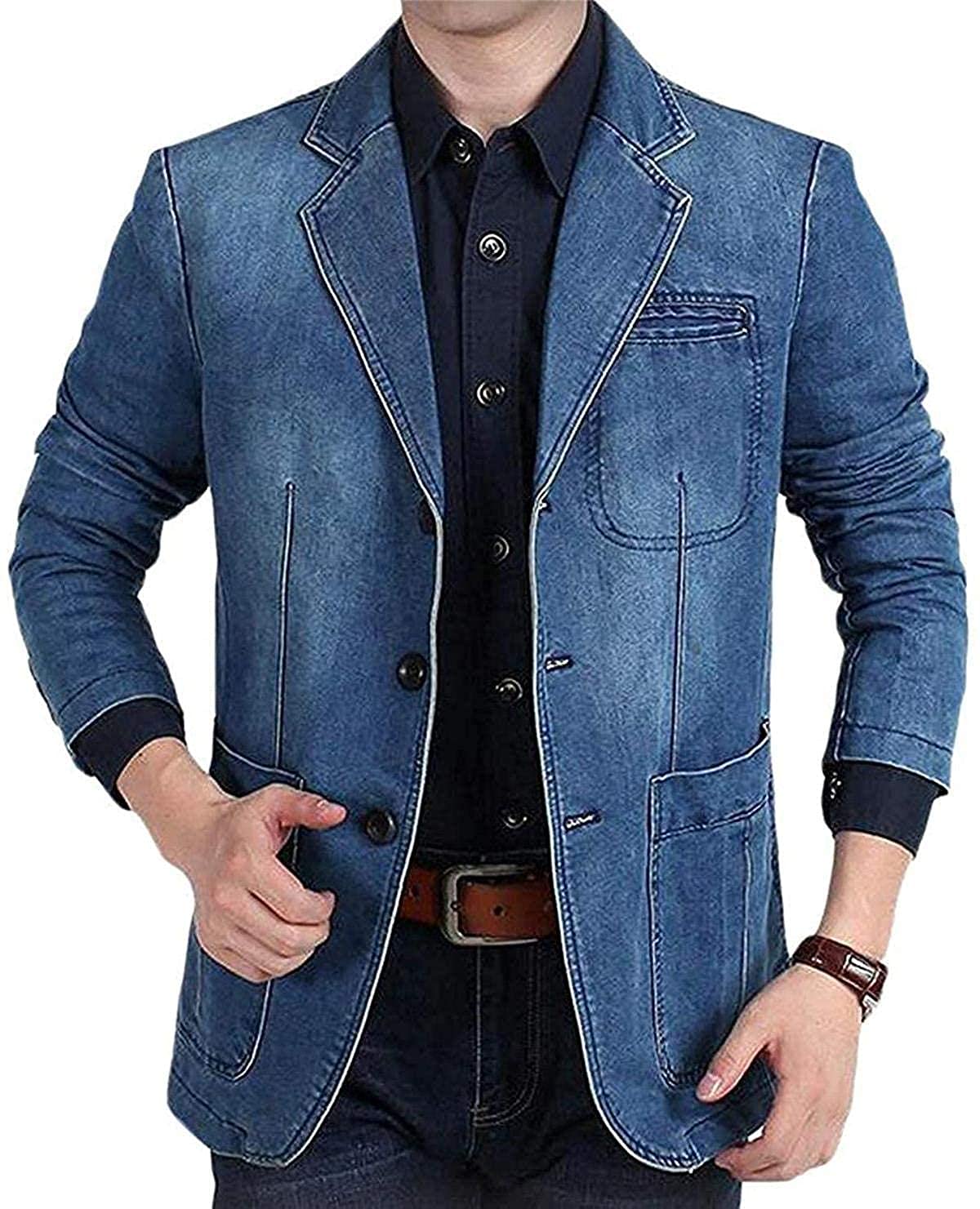 Men's Single Breasted Denim Blazer Jacket - Casual Washed Notch Lapel Coat for Business Casual & Smart Outfits | Office Wear, Date Night, Cocktail Parties