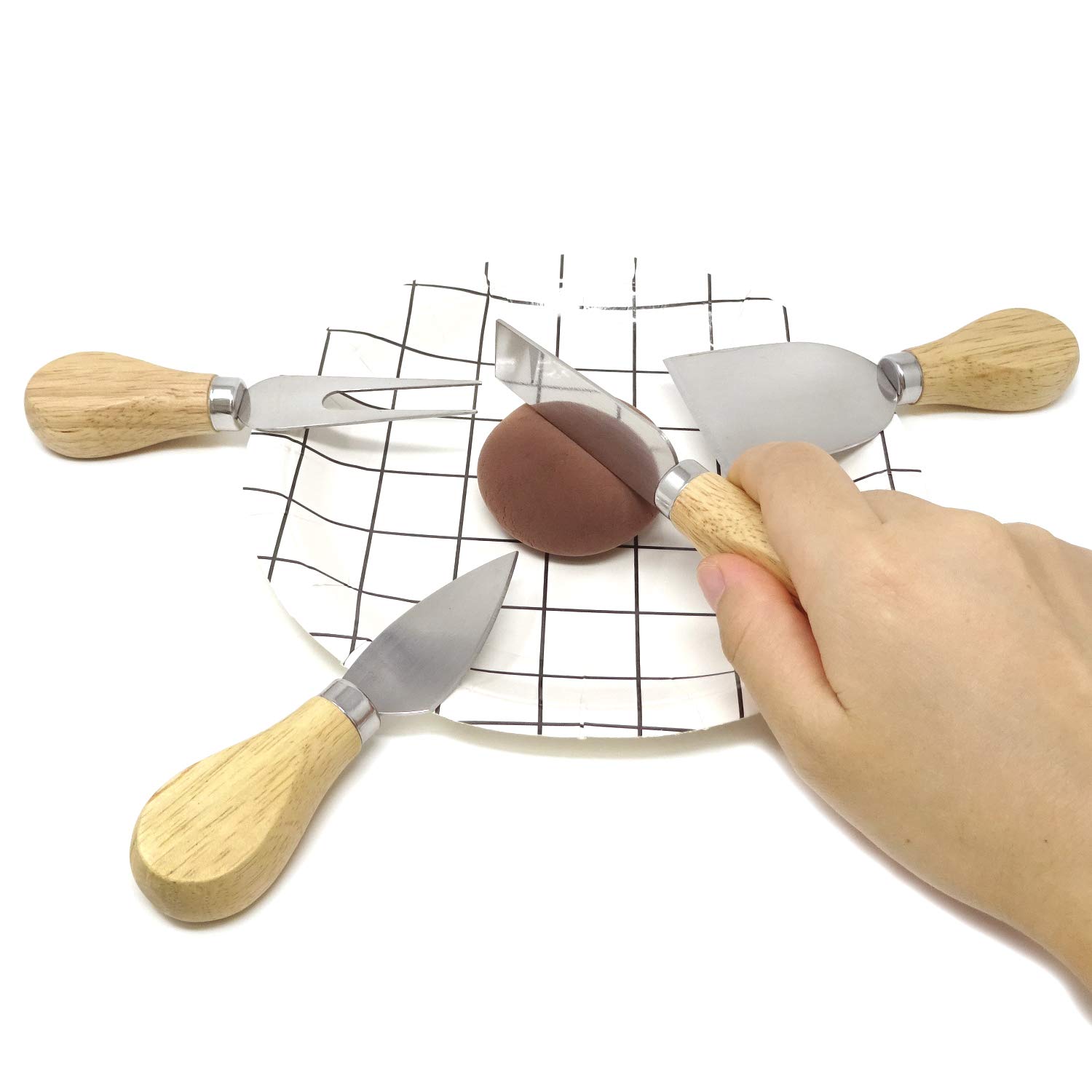 Honbay 4-Piece Stainless Steel Cheese Knife Set with Wooden Handle - Cheese Slicer & Cutter for Formaggio, Butter (4.7 Inch) - Perfect for Charcuterie Boards, Wine Parties & Gourmet Cheese Platters