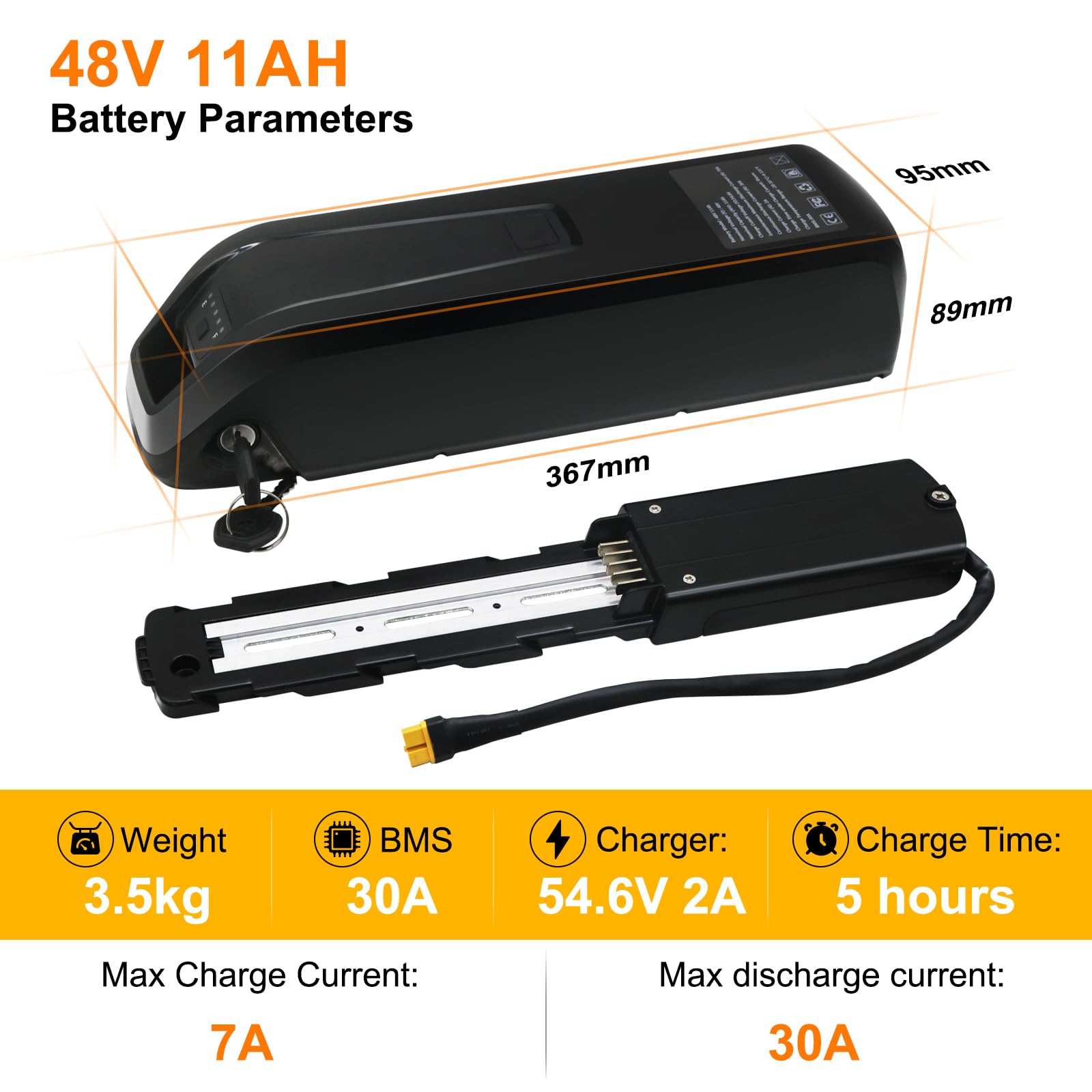 48V 11Ah Lithium Battery for Electric Bikes - 36V/48V Ebike Battery with 2A Fast Charger, 30A BMS, USB Output & LED Indicator - Compatible with 0-1400W Motors - Safe Lock & Base Included - Perfect for Commuting, Mountain Biking & Urban Travel