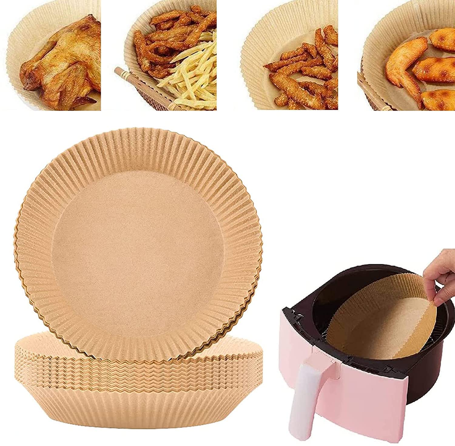 30 Pack Disposable Air Fryer Liners - 7.9 Inch Non-Stick Parchment Paper Sheets for Baking, Roasting & Frying | Heavy Duty Oil-Proof Cooking Paper | Perfect for Air Fryer, Oven & Meal Prep