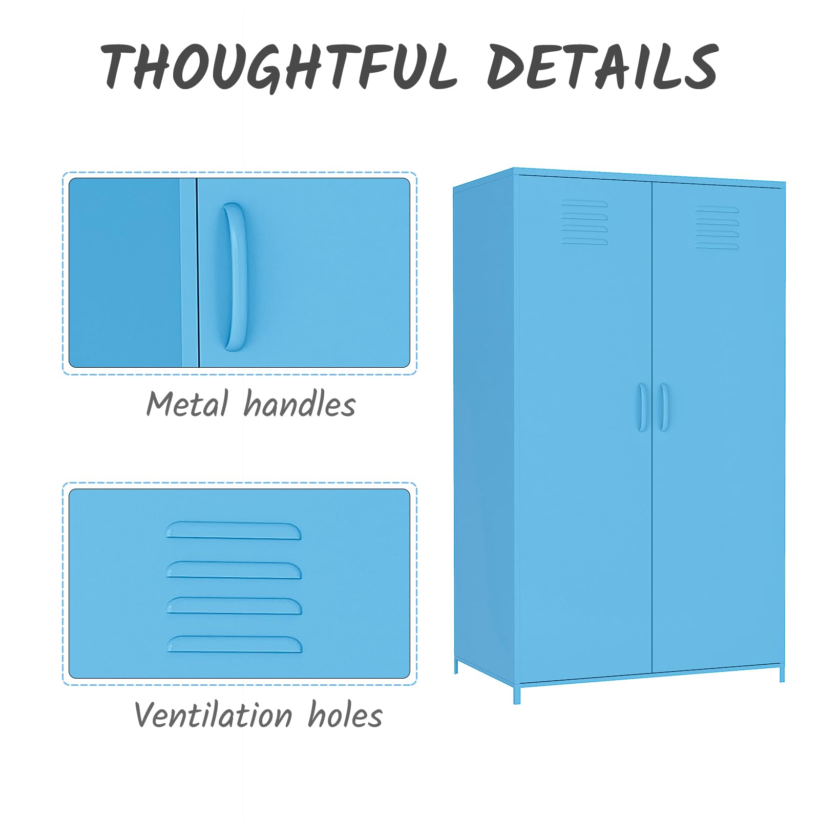 Steel Locker Cabinet with Double Doors, Hanging Rod & Shelves - Storage for Clothes, Toys & School Supplies | Perfect for Bedroom, Classroom & Office Organization (Blue)