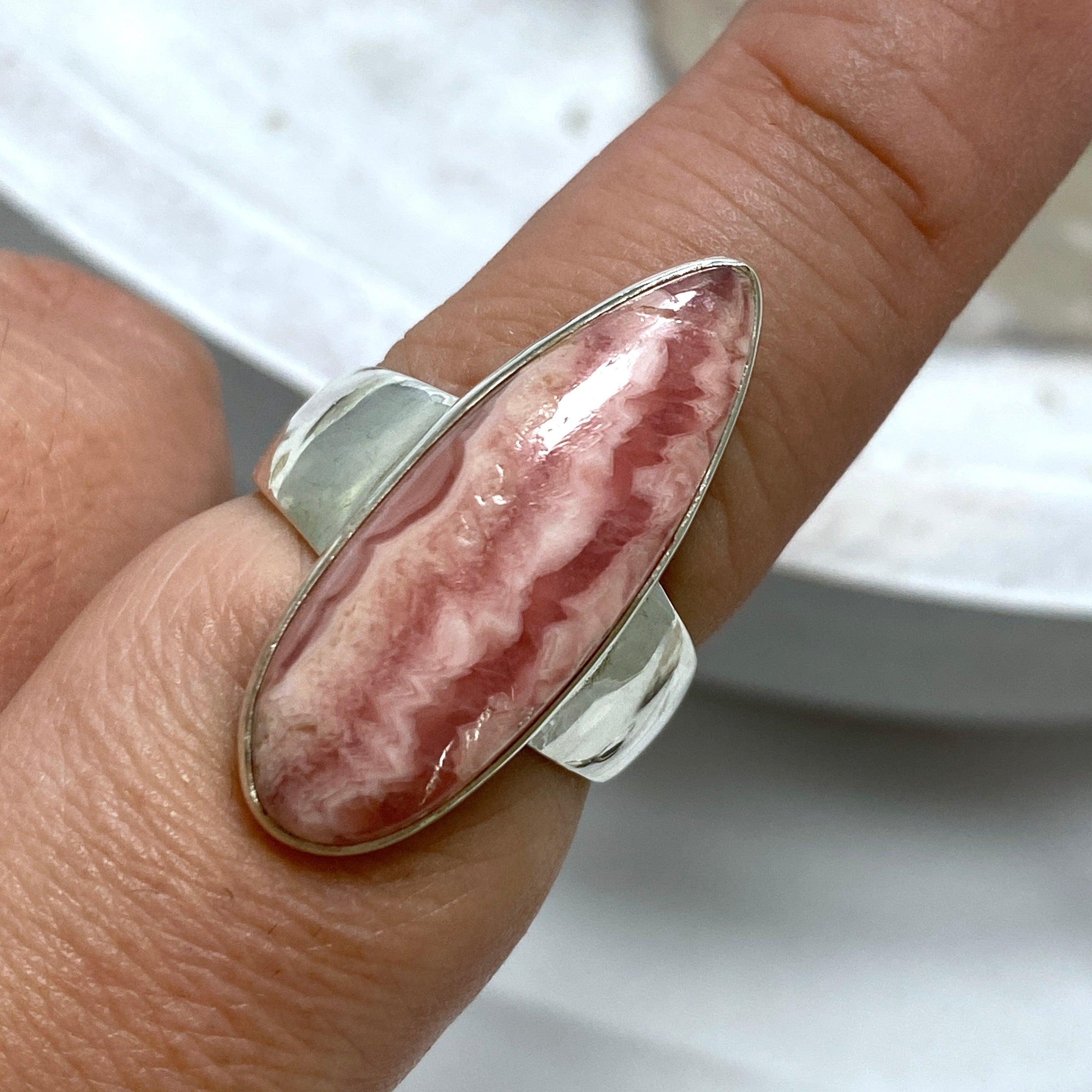 Rhodochrosite Teardrop Ring - Sterling Silver 925 (KRGJ2558) for Women, Elegant Gemstone Jewelry Gift for Birthday, Anniversary & Special Occasions