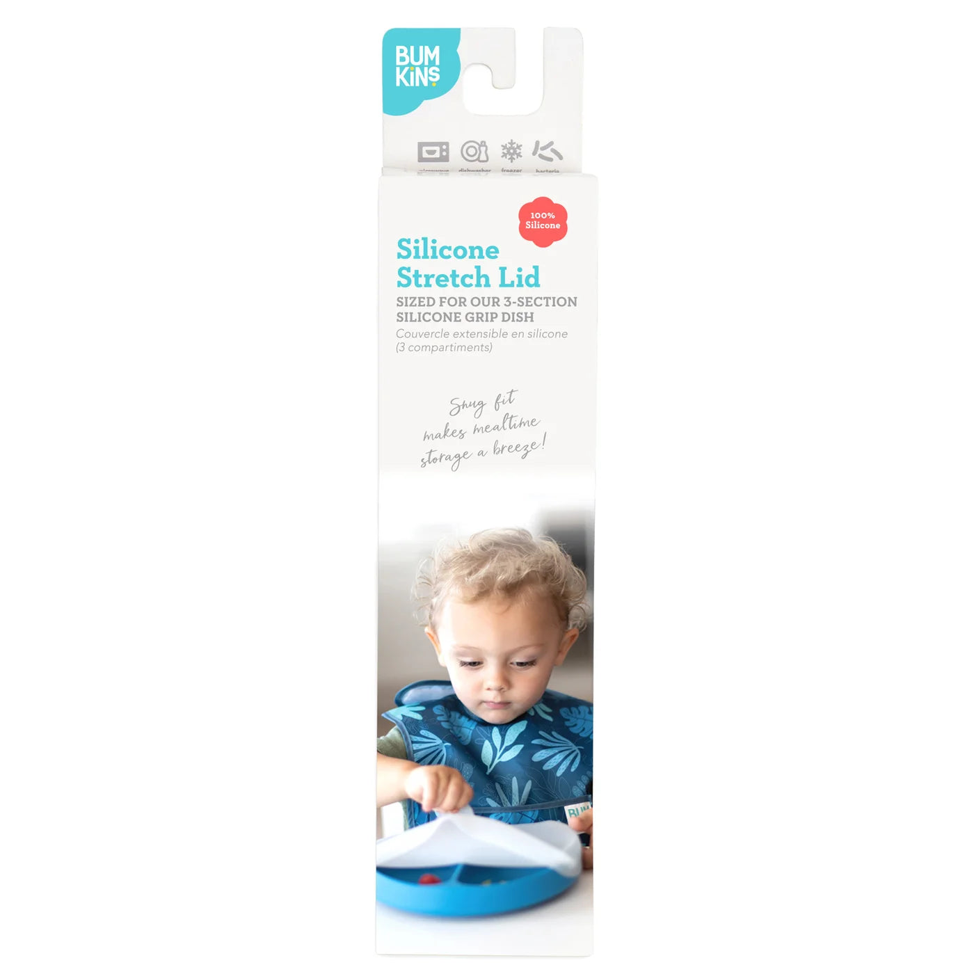 Bumkins Grip Dish Stretch Lid Cover - Universal Silicone Food Container Cover for Bowls & Plates - Microwave & Freezer Safe - Perfect for Meal Prep, Leftovers & On-the-Go Snacks