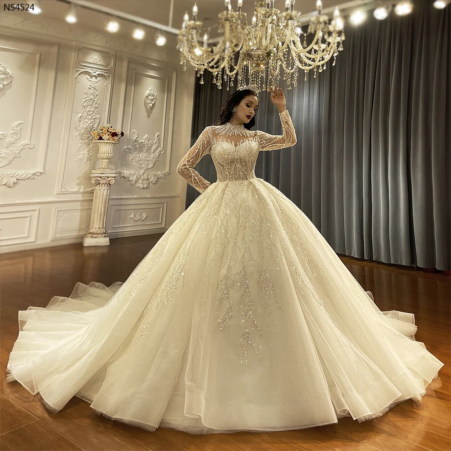 Elegant Long Sleeve Ball Gown Wedding Dress - Brand Real Work Bridal Gown for Bride, Perfect for Church Ceremony & Formal Wedding Reception