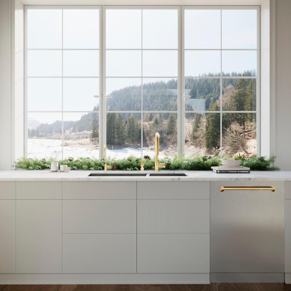 ZLINE Autograph Edition 24 Inch Stainless Steel Dishwasher with Polished Gold Handle - 3rd Rack, Top Touch Controls, 45dBA Ultra Quiet - Perfect for Modern Kitchens & Open Concept Homes (Model DWMTZ 304 24 G)